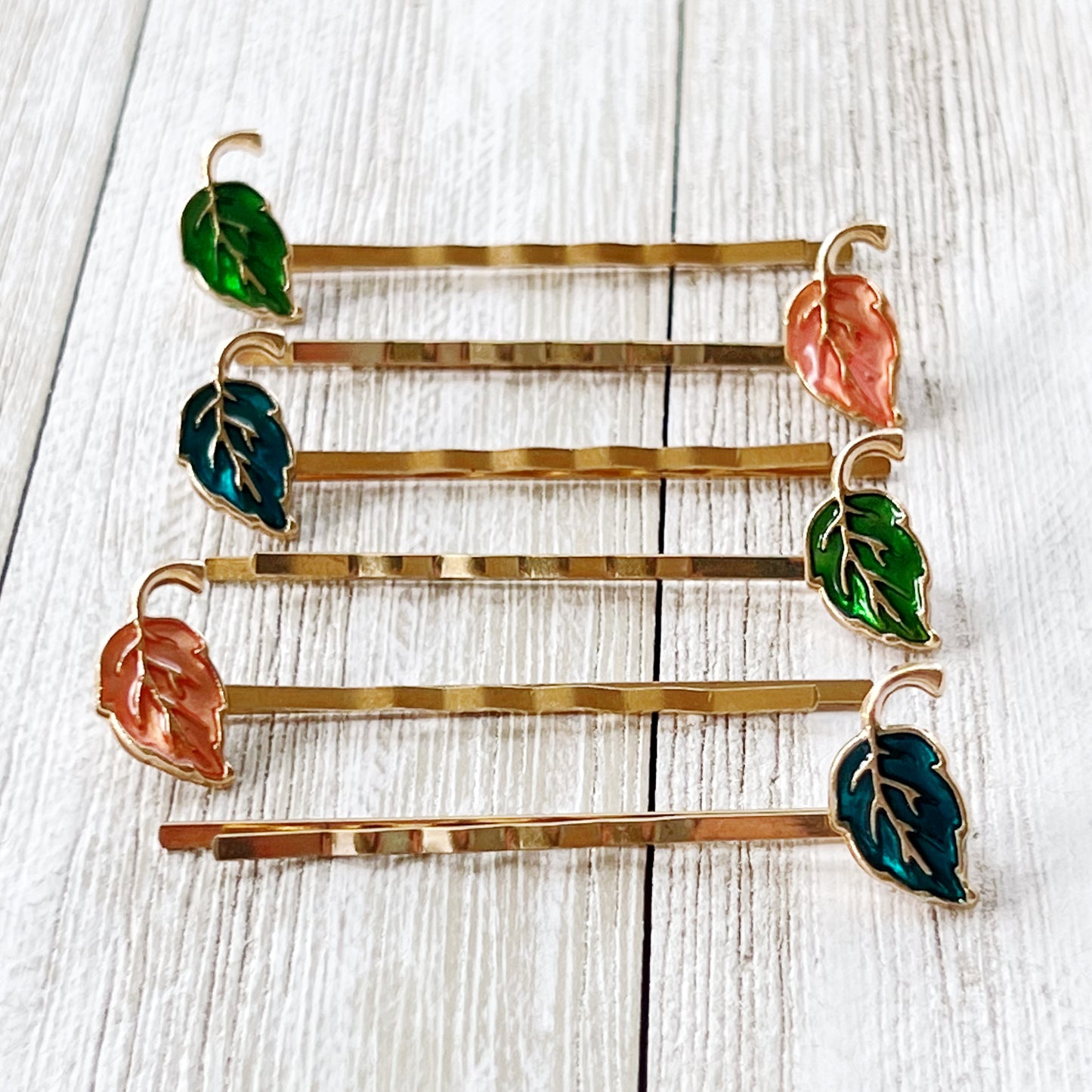 Enamel Leaf Hair Pins - Pink, Green & Blue - Colorful & Stylish Accessories