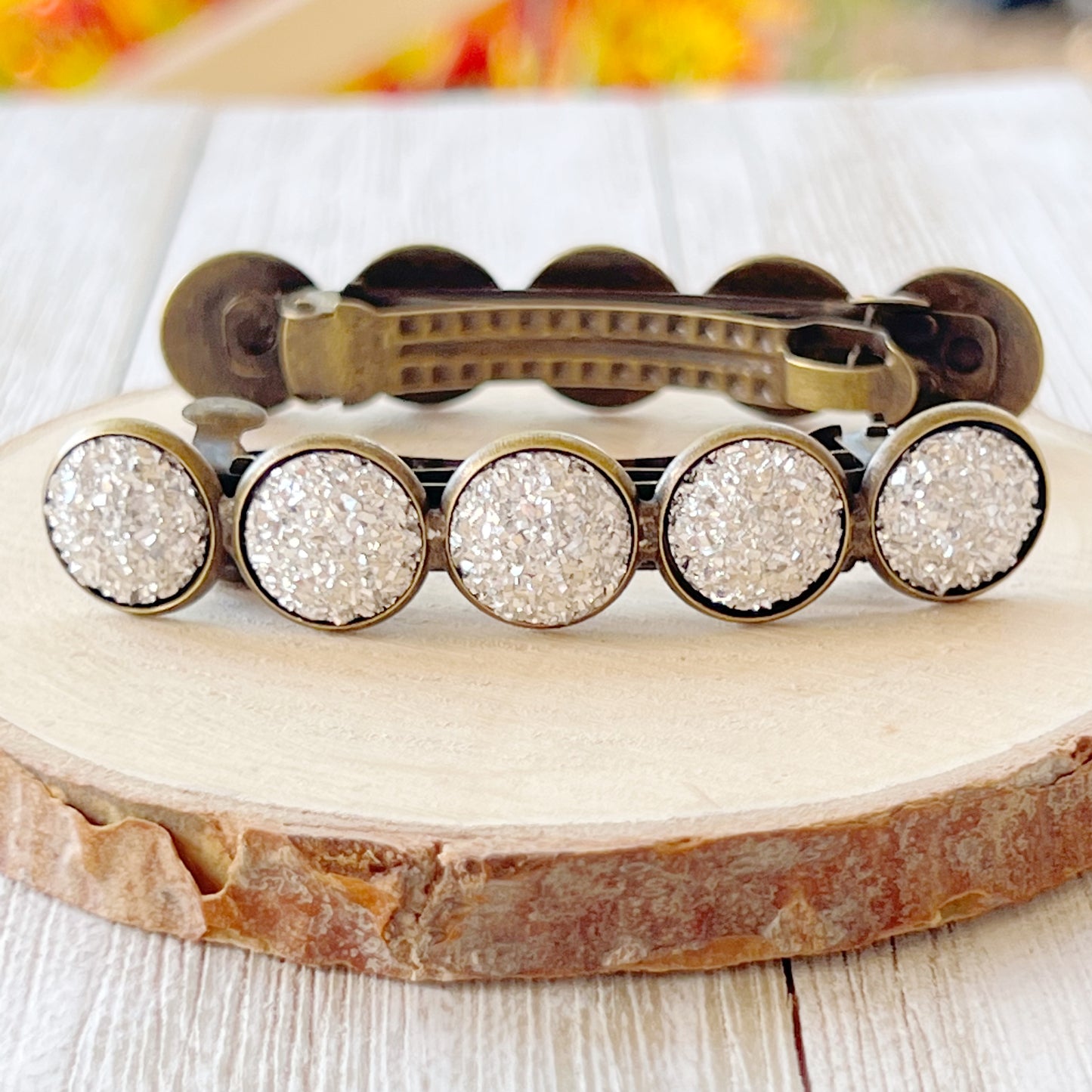 Metallic Silver Druzy Brass Barrettes - Stylish & Elegant Hair Accessories