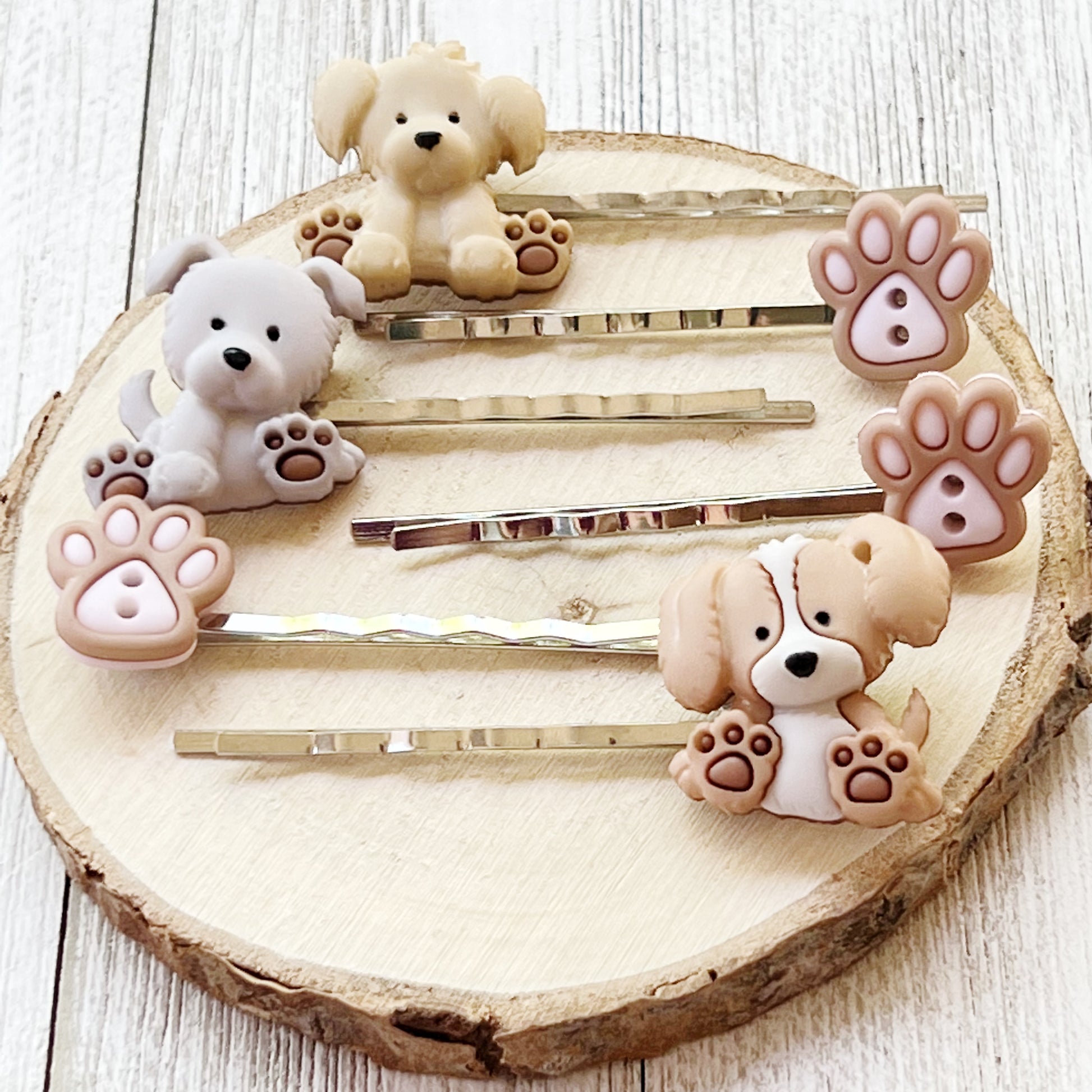 Set of 6 Dog & Paw Print Hair Pins: Adorable Accessories for Pet Lovers