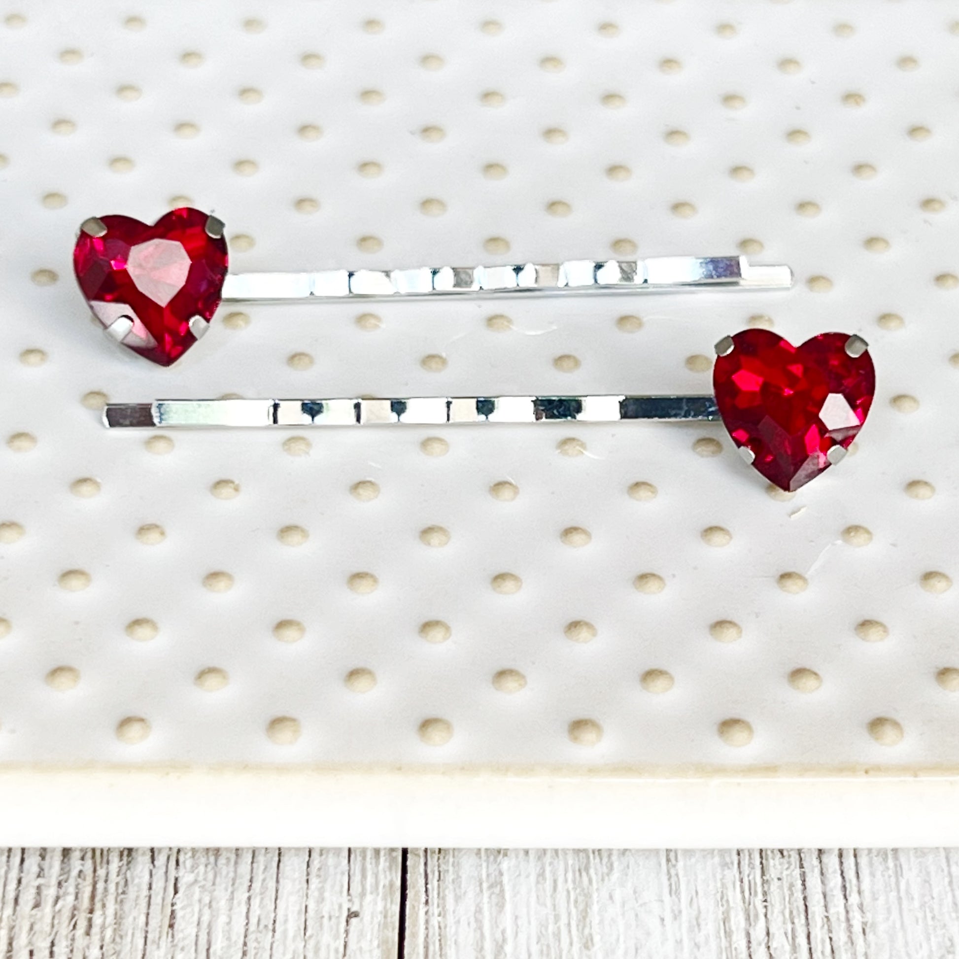 Red Rhinestone Heart Hair Pins