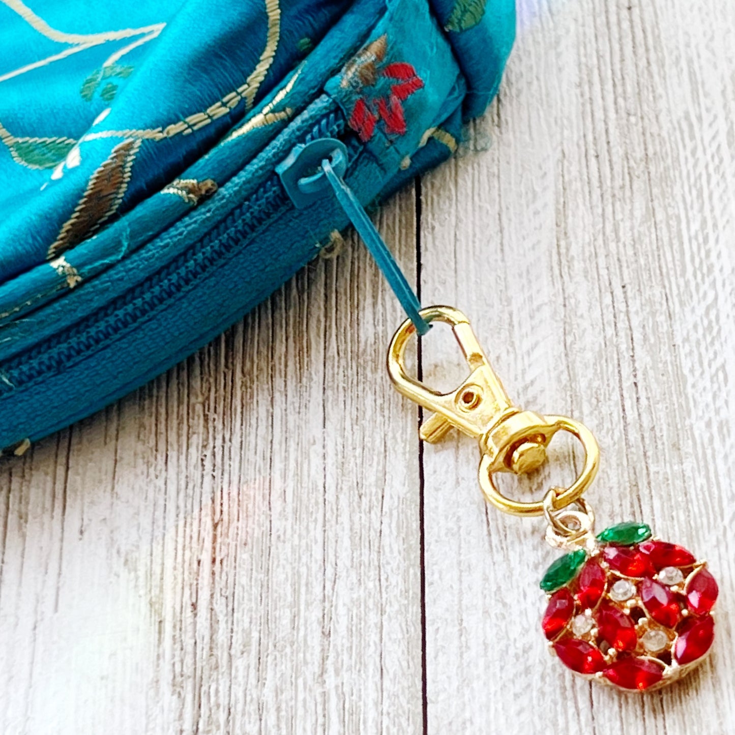 Fruit Zipper Pull Keychain Charm with Rhinestones