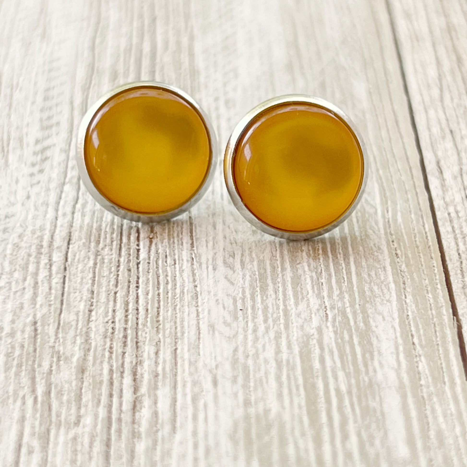 Silver Yellow Orange Glass Earrings Studs, Stainless Steel Earrings, Boho Earrings, Bridesmaid Earrings, Mens Earrings Stud, Unique Earring