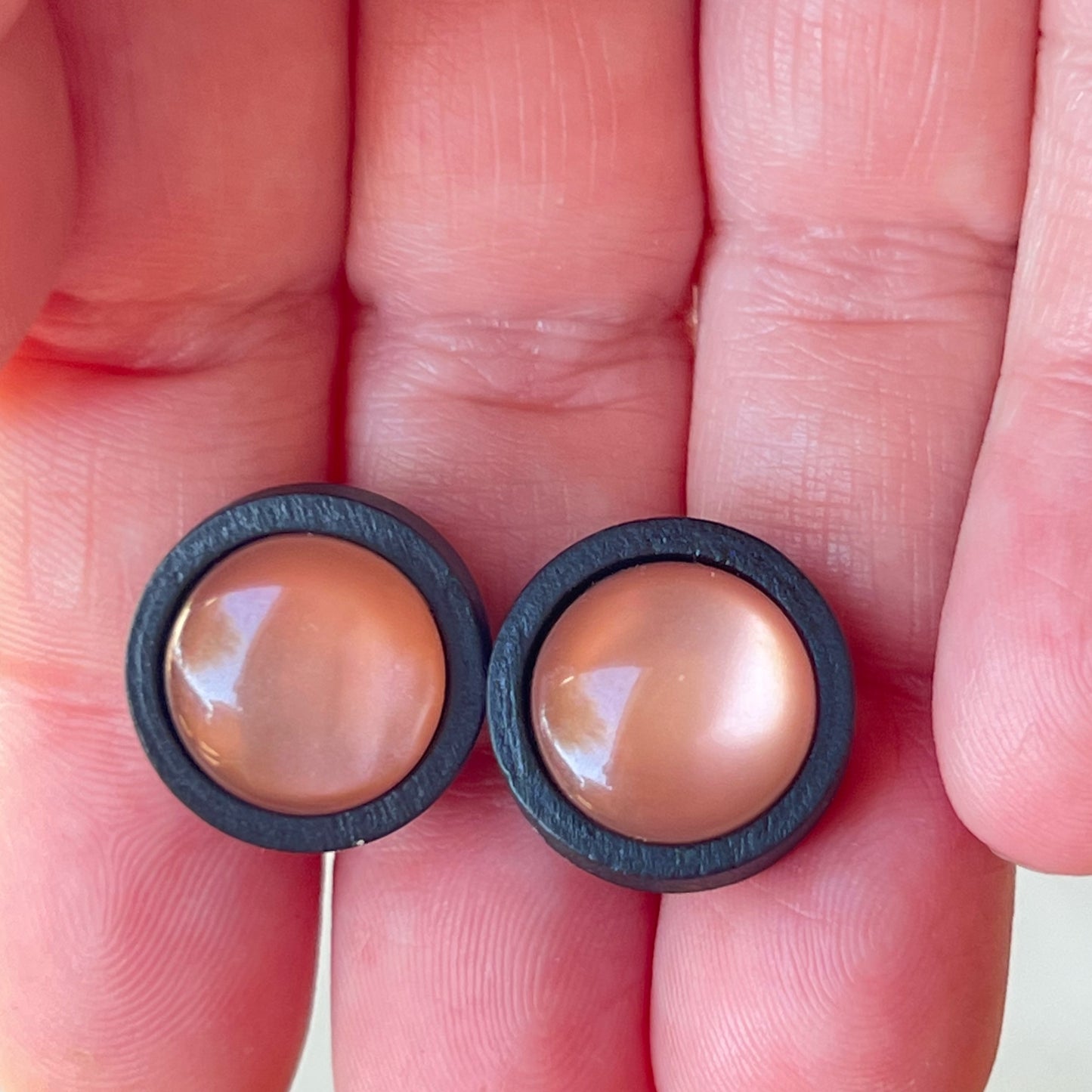 Brown Resin Black Wood Unisex Stud Earrings - Stylish & Versatile Accessories