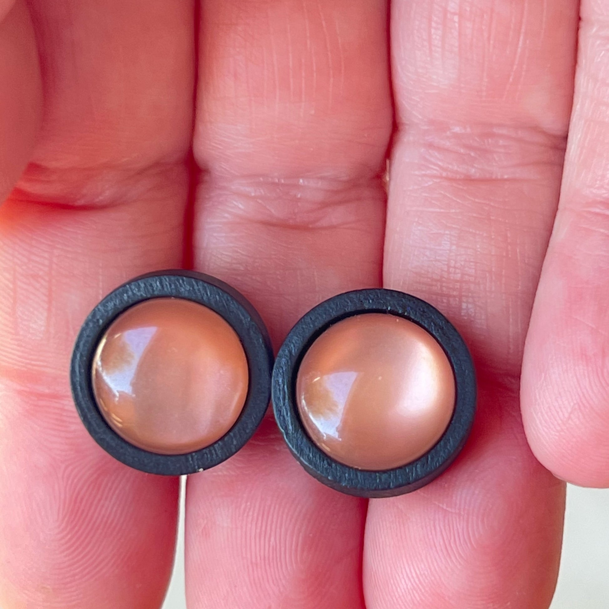 Brown Resin Black Wood Unisex Stud Earrings - Stylish & Versatile Accessories