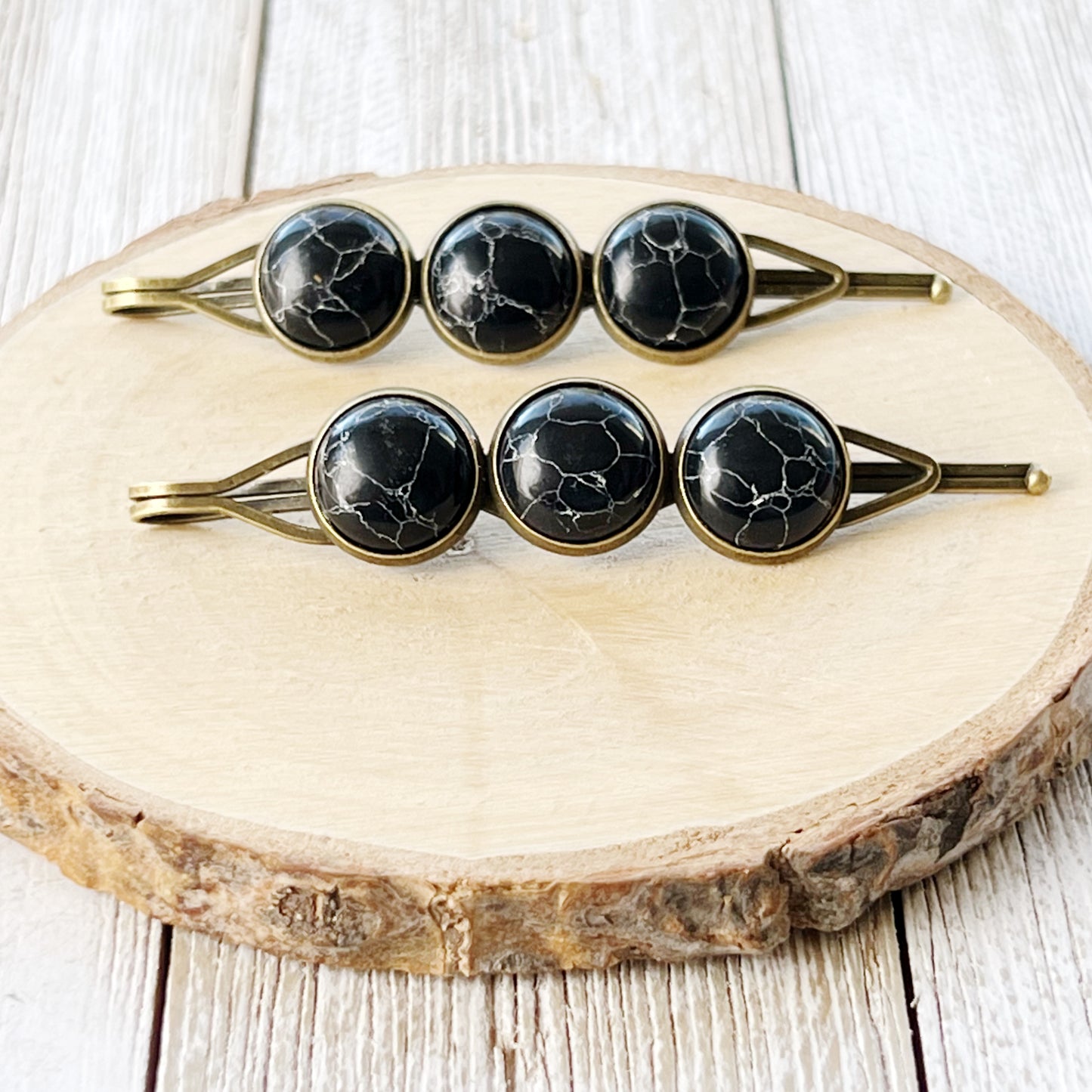 Black Stone Hair Pins - Boho Western Inspired Hair Accessories