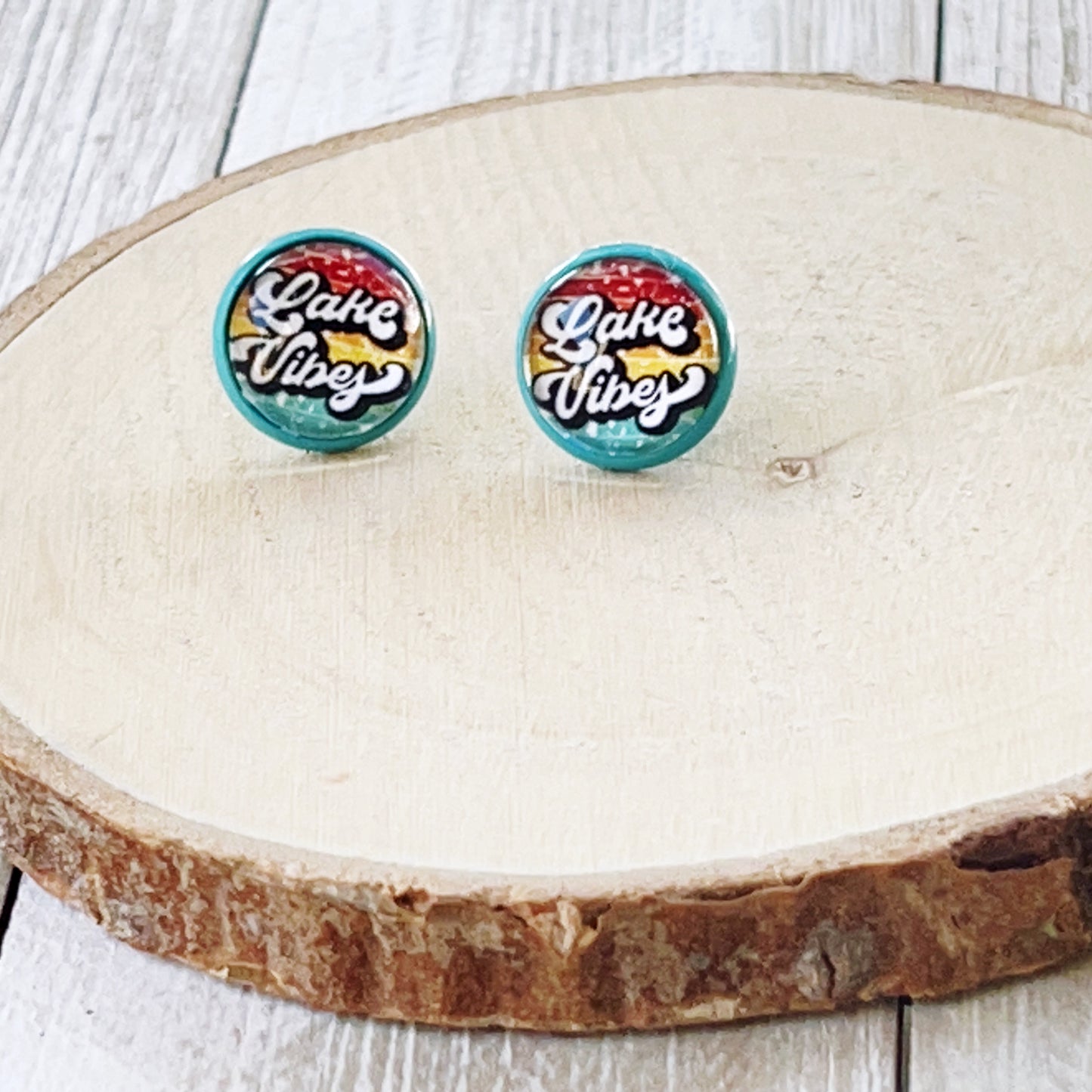 Teal Stud Earrings with 'Lake Vibes' - Stylish & Vibrant Accessories