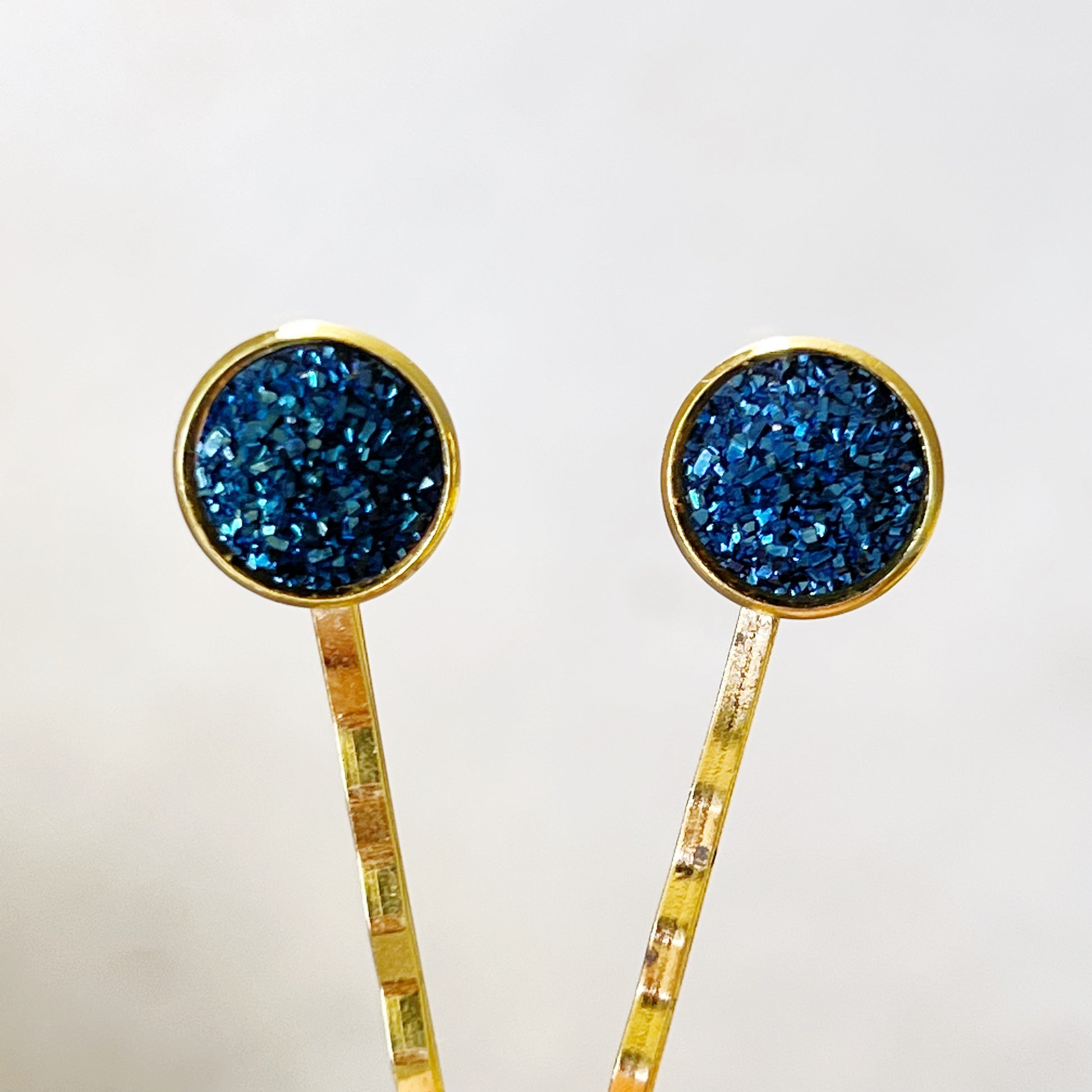 Cobalt Blue Druzy Gold Hair Pins