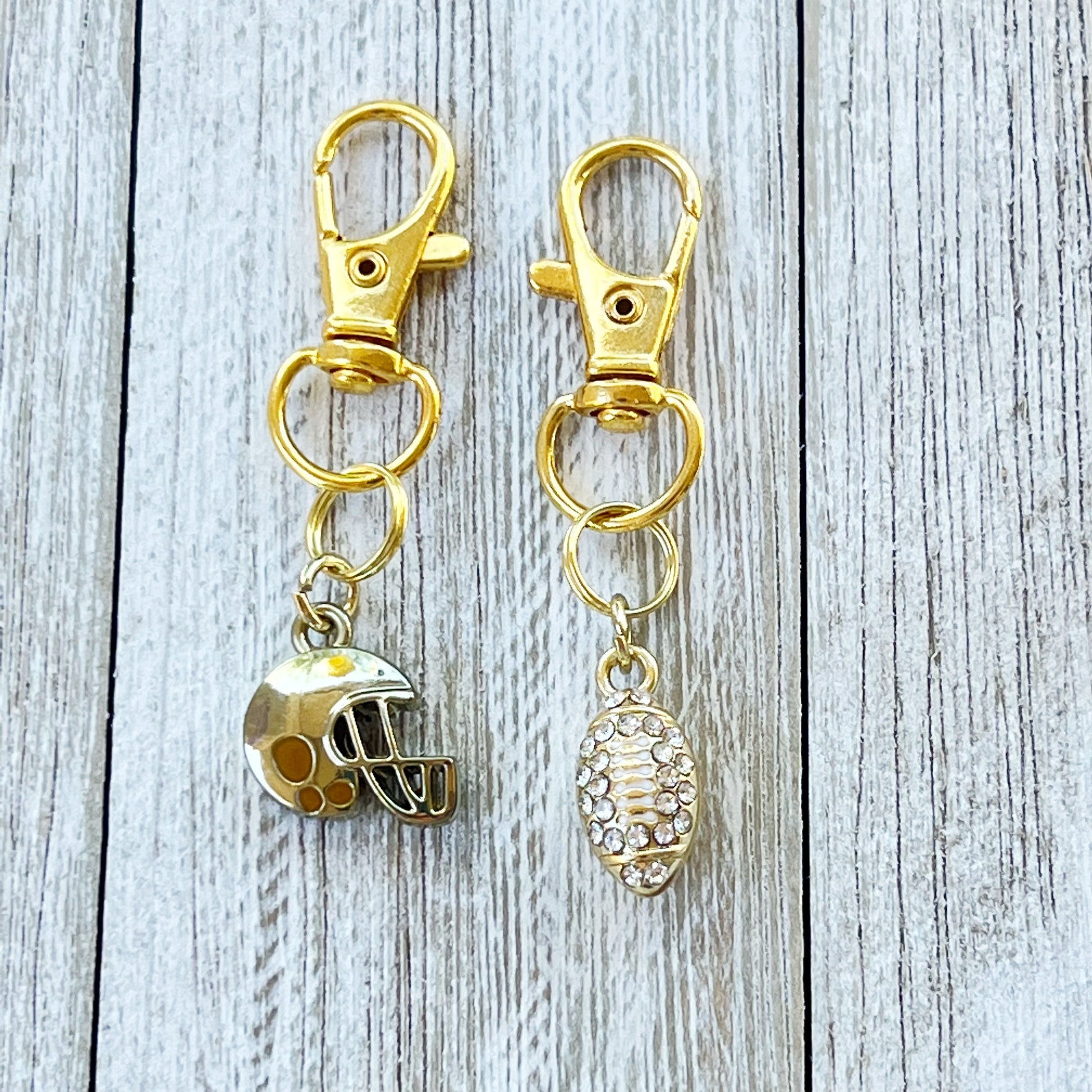 Football Zipper Pull Keychain Charm with Rhinestones