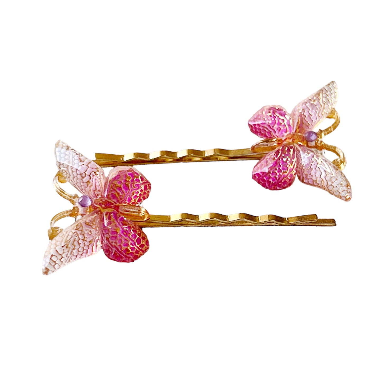 Pink & Gold Butterfly Hair Pins