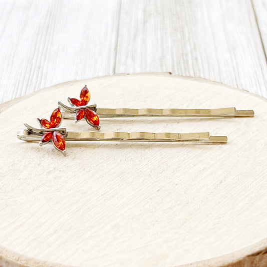 Orange Dragonfly Hair Pin, Hair Pins For Woman, Womens Hair Clip, Womens Bobby Pins, Dragonfly Bobby Pin, Rhinestone Hair Pin, Womans Barrettes