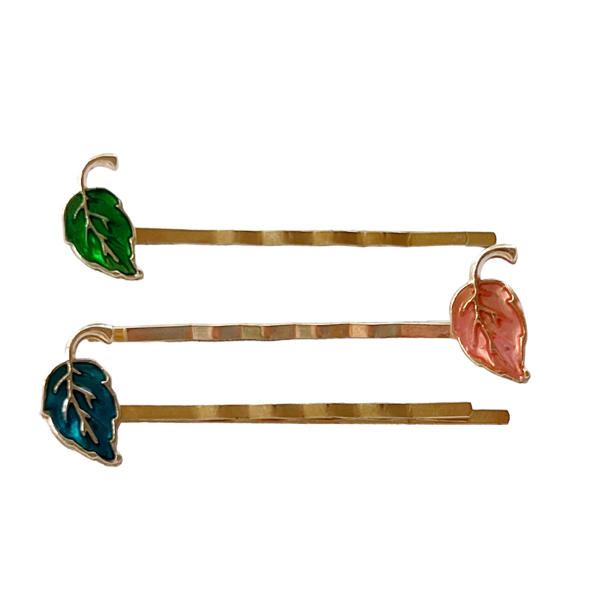 Enamel Leaf Hair Pins - Pink, Green & Blue - Colorful & Stylish Accessories