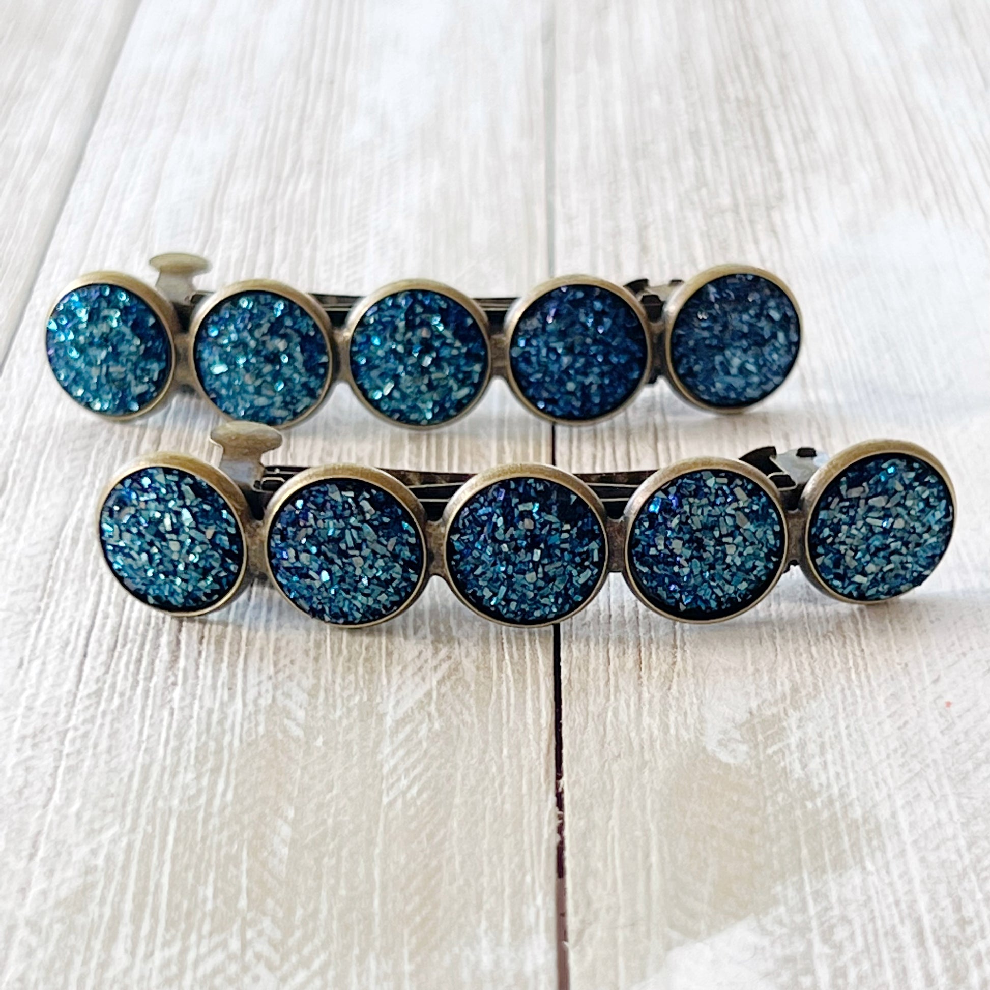 Cobalt Blue Druzy Brass Hair Clips