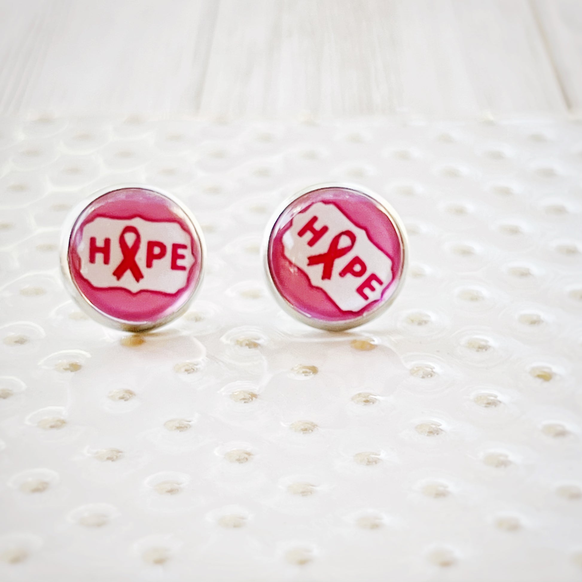 Breast Cancer Awareness 'Hope' Stud Earrings - Stylish and Meaningful Accessories