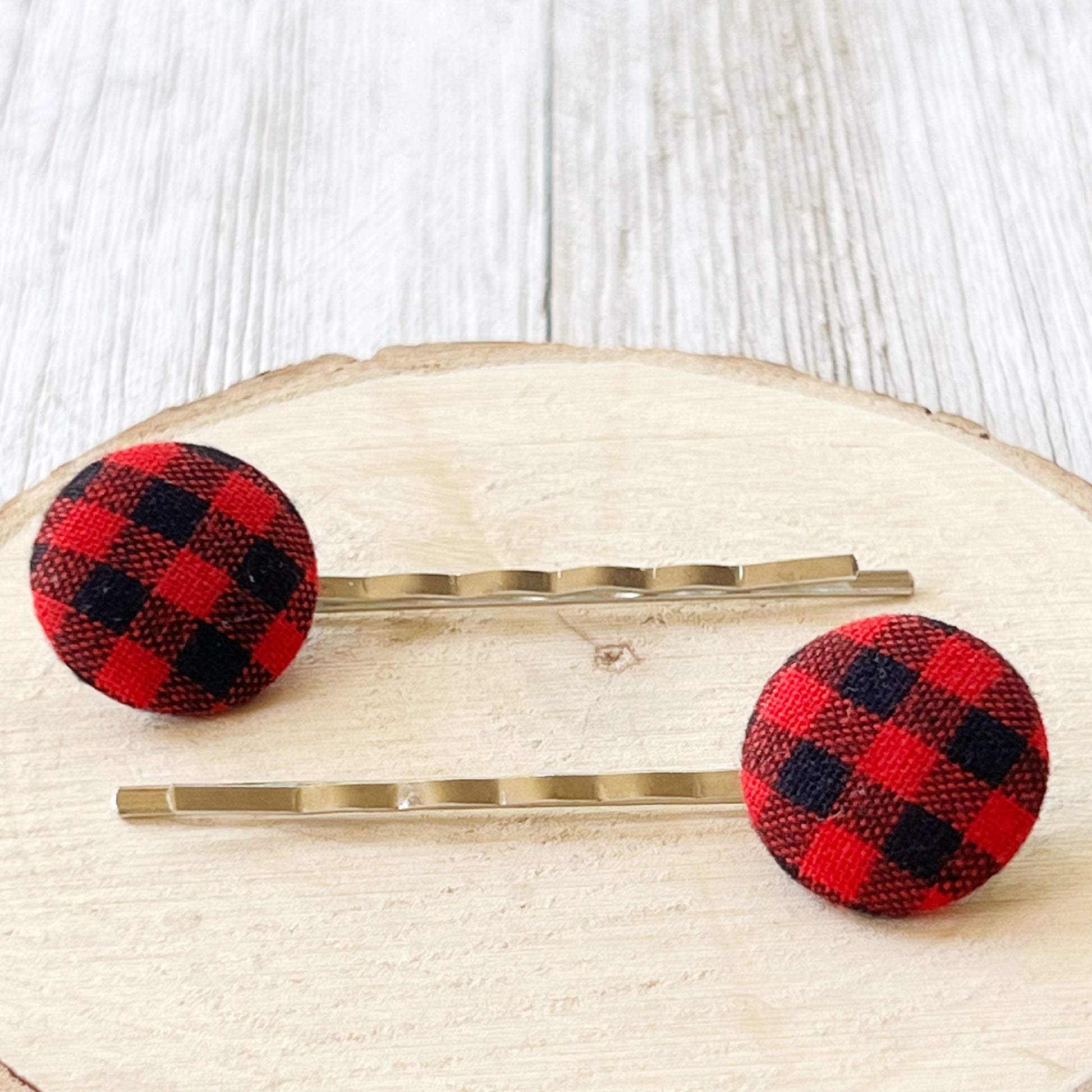 Red Buffalo Plaid Christmas Holiday Bobby Pins