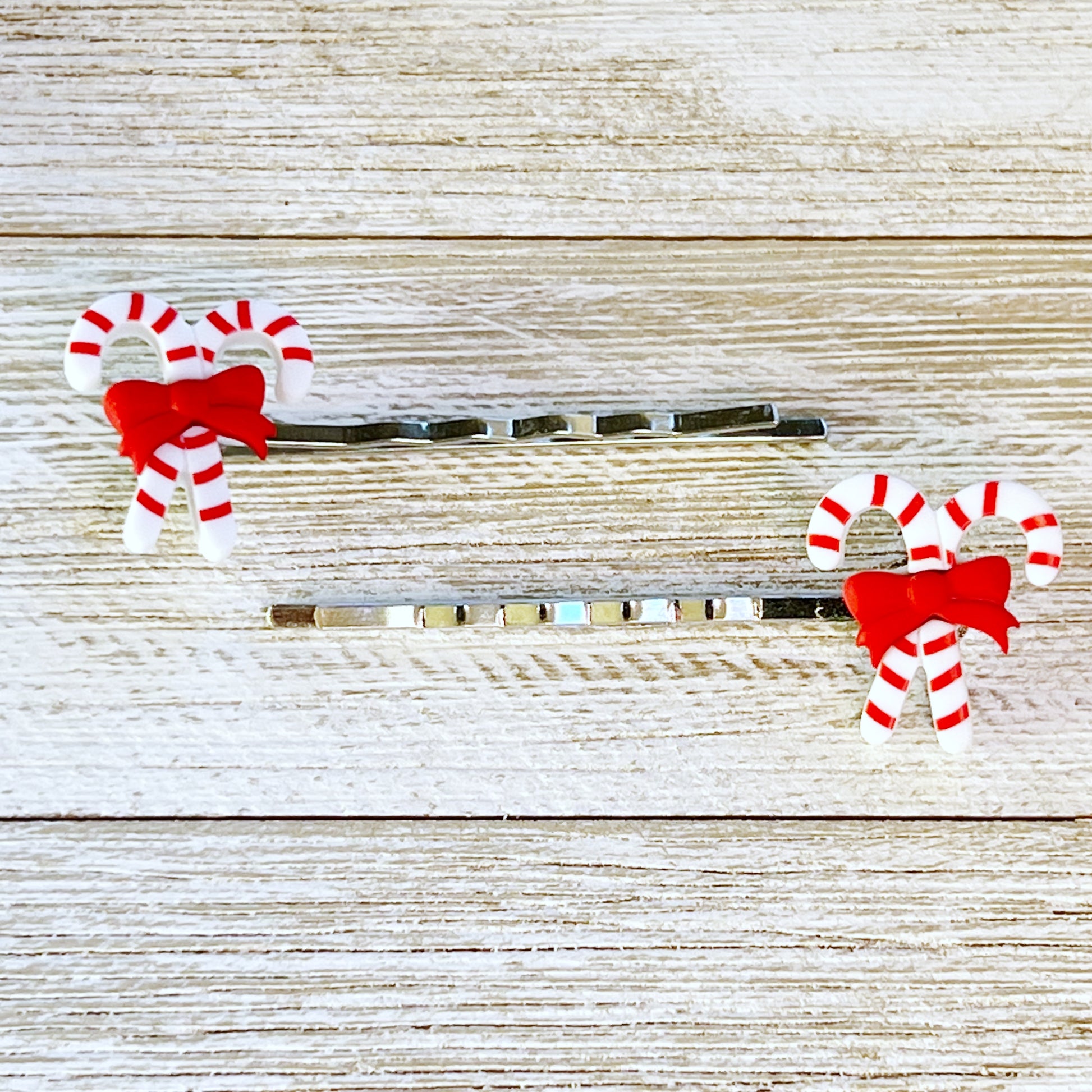 Candy Canes with Red Bow Bobby Pins - Sweet Holiday Accessories for Festive Hairstyles