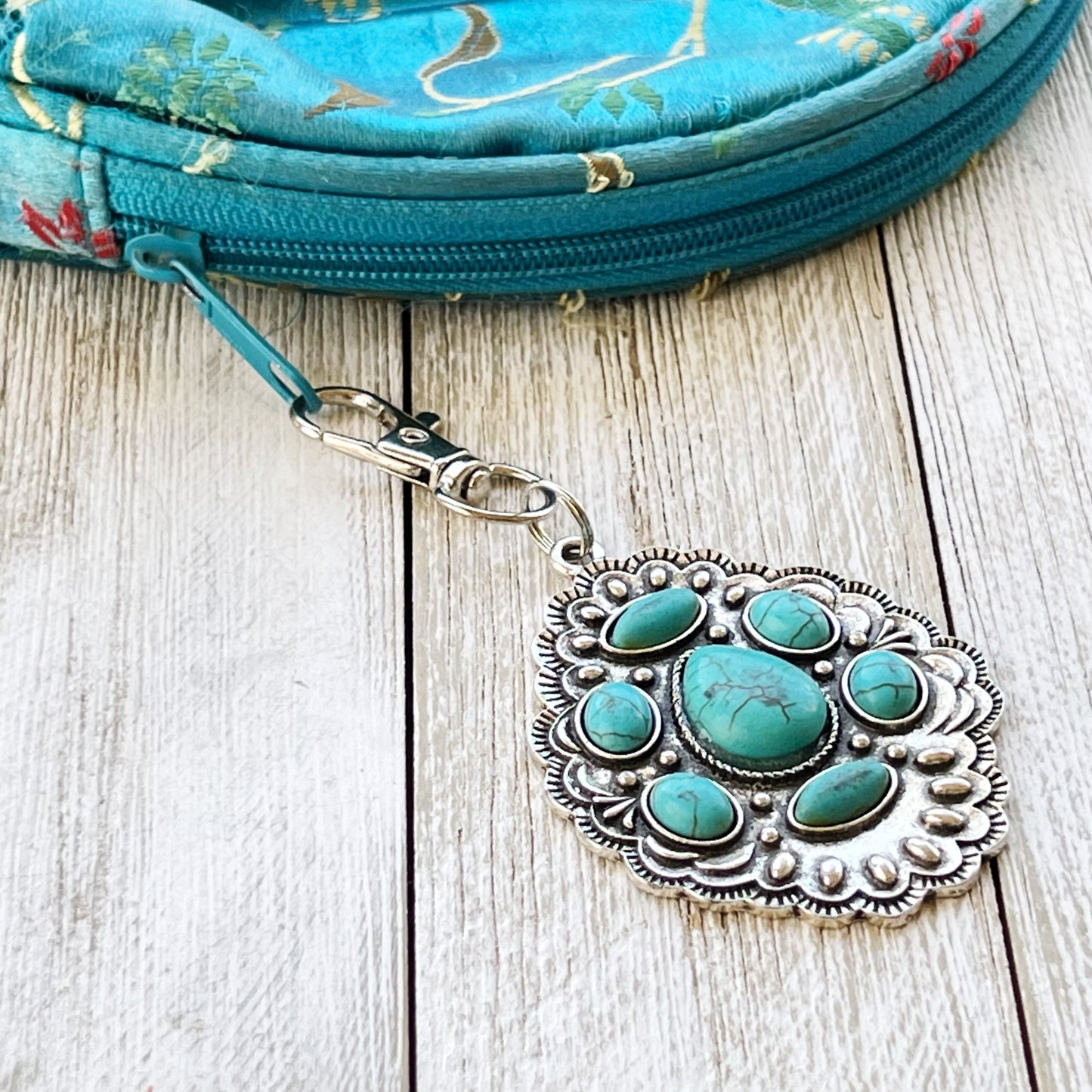 Turquoise Western Zipper Pull Handbag Charm