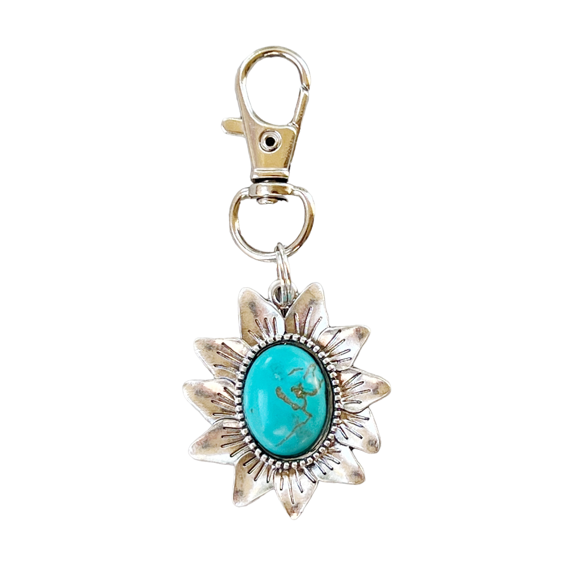 Turquoise Sunflower Boho Western Zipper Pull Purse Charm - Stylish Southwest-Inspired Accessory