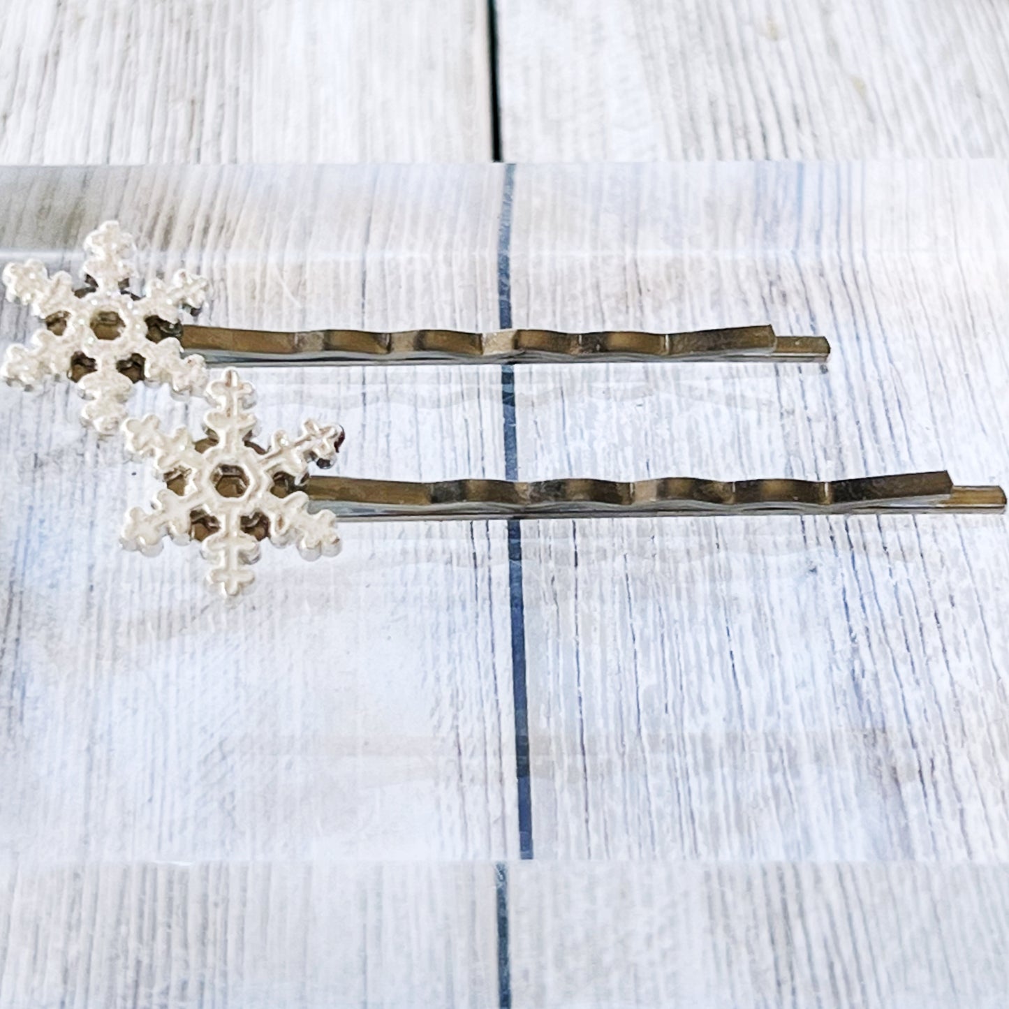 White Glitter Silver Snowflake Hair Pin