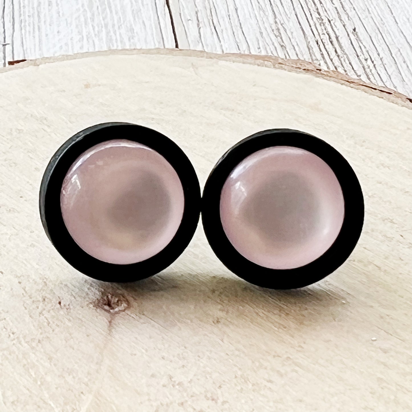 Pink Resin Black Wood Unisex Stud Earrings - Unique & Stylish Accessories