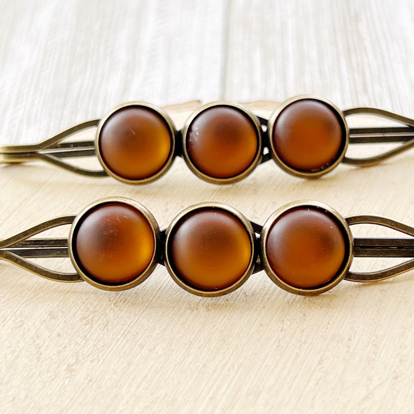 Satin Brown Rhinestone Hair Pins