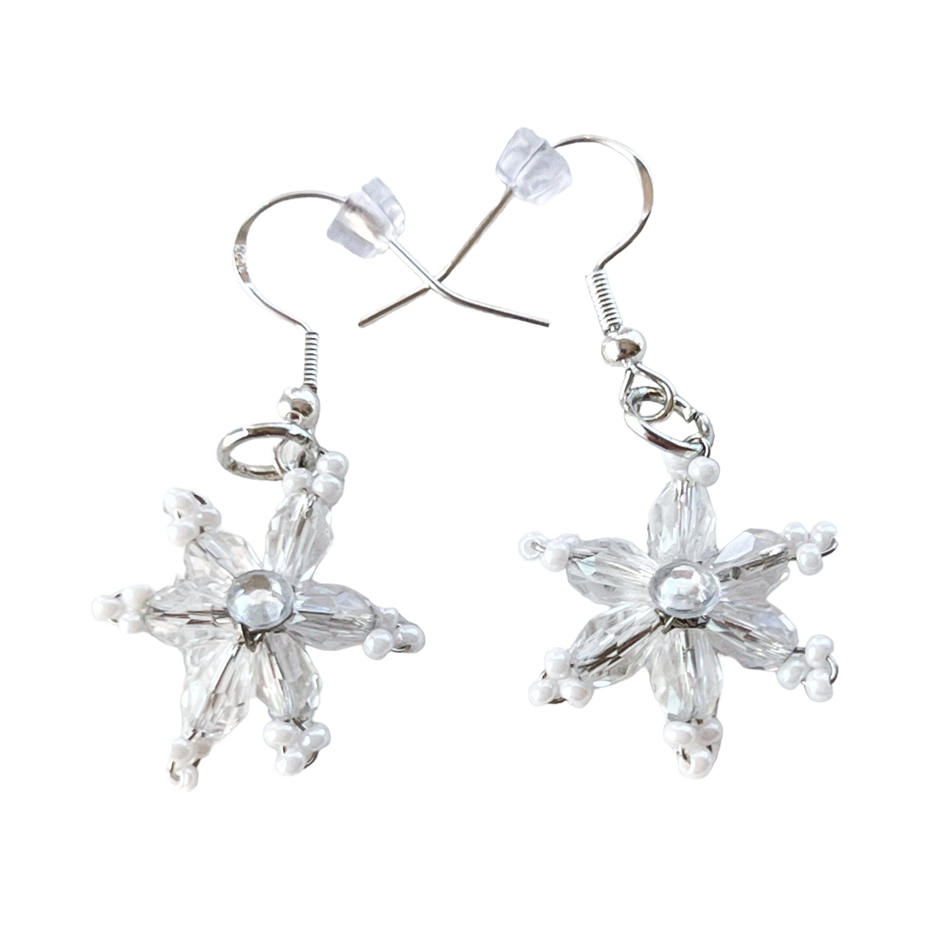 Snowflake Christmas Beaded Stainless Steel Drop Earrings