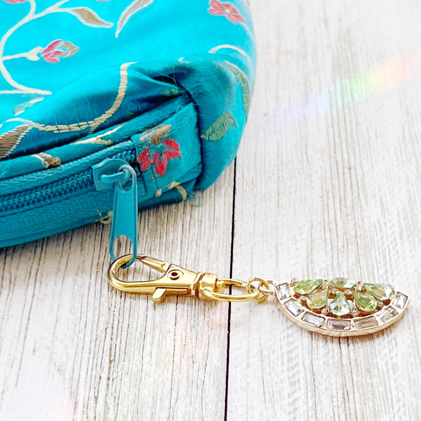 Fruit Zipper Pull Keychain Charm with Rhinestones