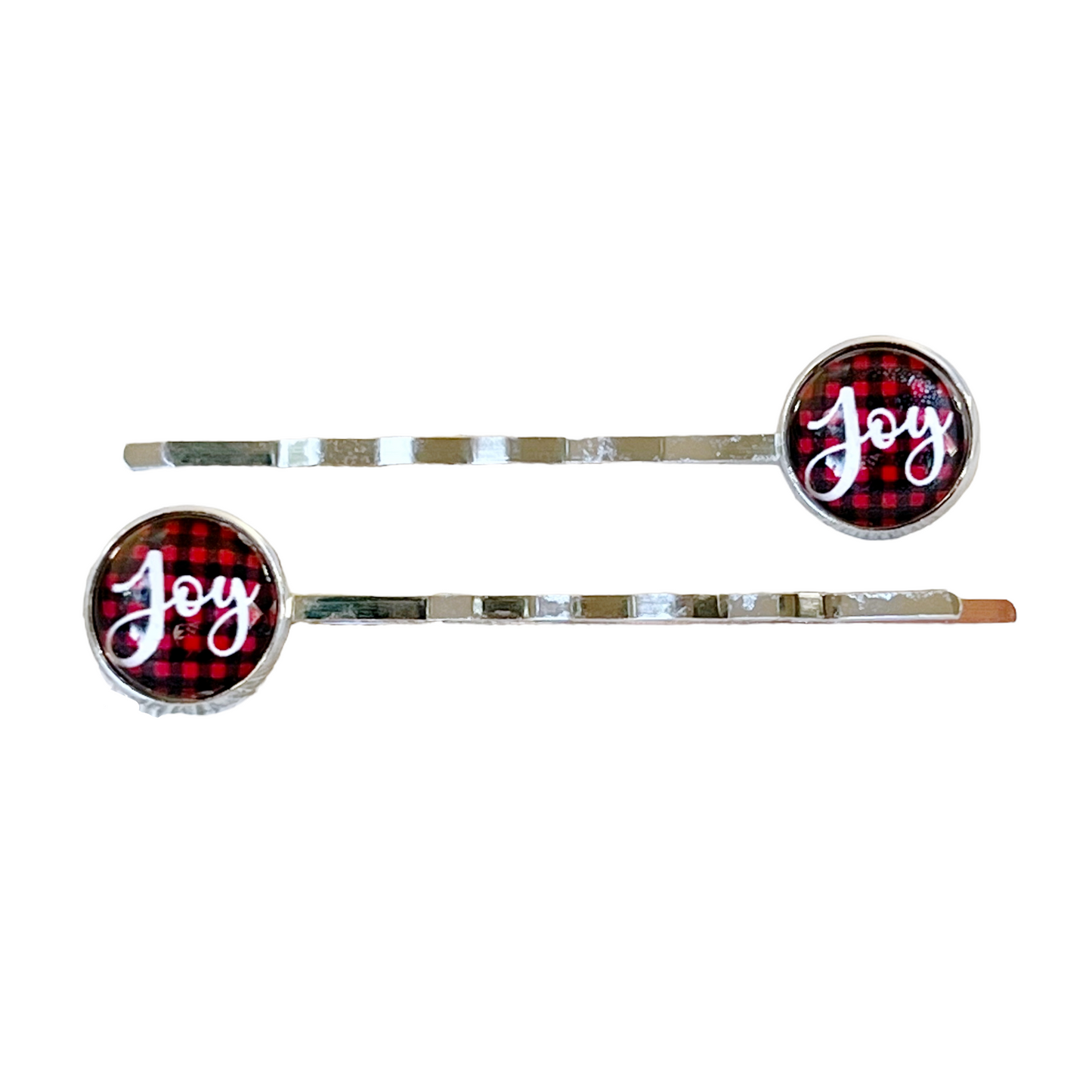 Red Buffalo Plaid Joy Christmas Holiday Bobby Pins