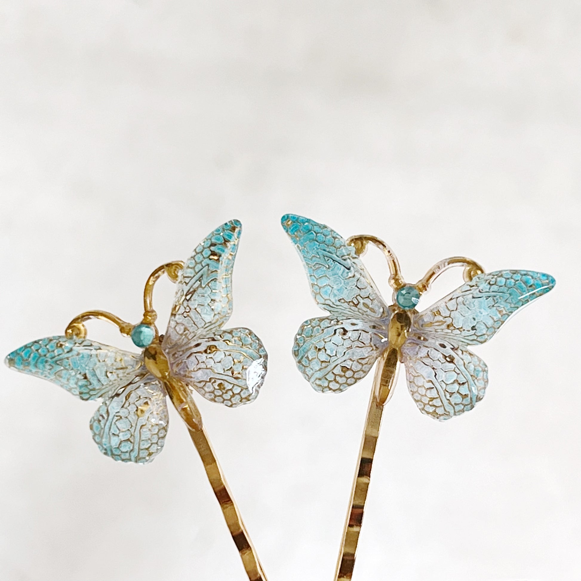 Blue & Gold Butterfly Hair Pins - Elegant and Whimsical Hair Accessories