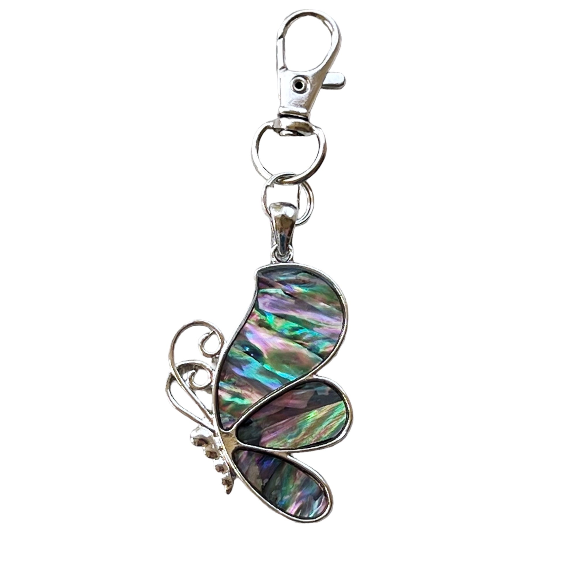 Silver Butterfly Zipper Pull Charm with Natural Abalone