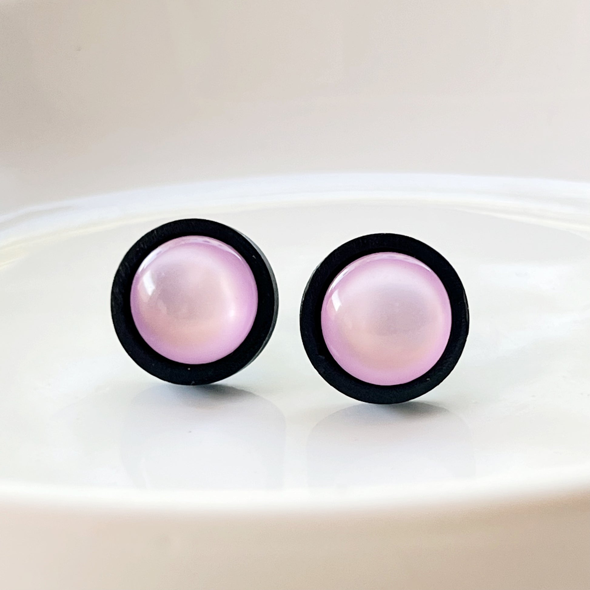 Purple Resin Black Wood Unisex Stud Earrings - Unique & Stylish Accessories