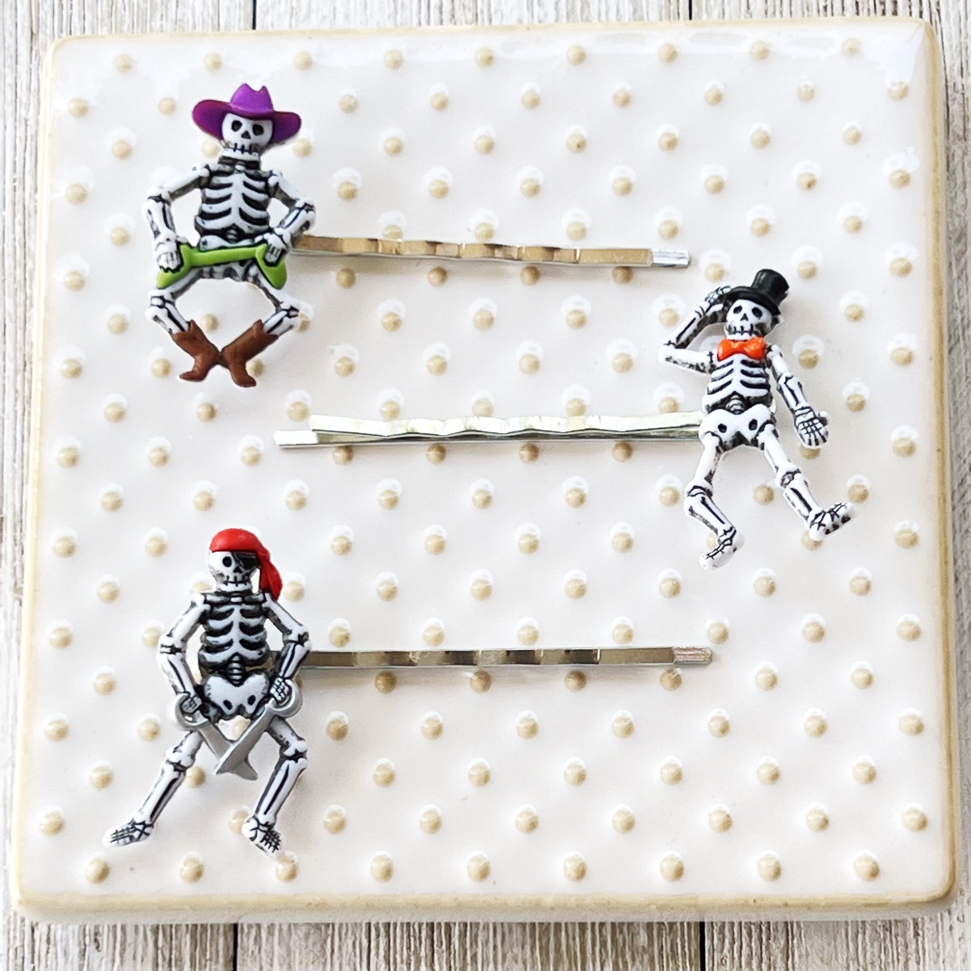 Halloween Dancing Skeletons Hair Pin Set