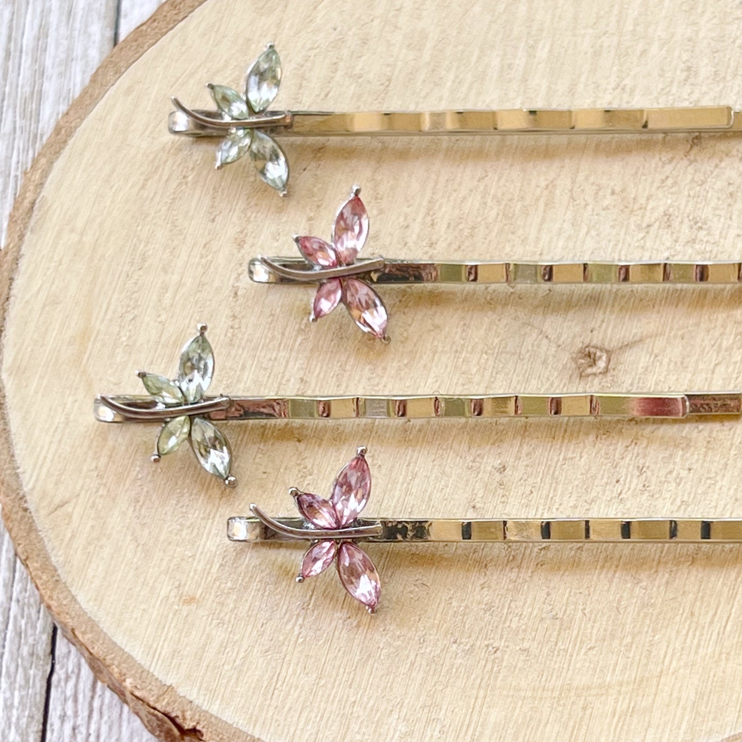 Light Green and Pink Dragonfly Hair Pin, Hair Pins For Woman, Womens Hair Clip, Womens Bobby Pins, Dragonfly Bobby Pin, Rhinestone Hair Pin