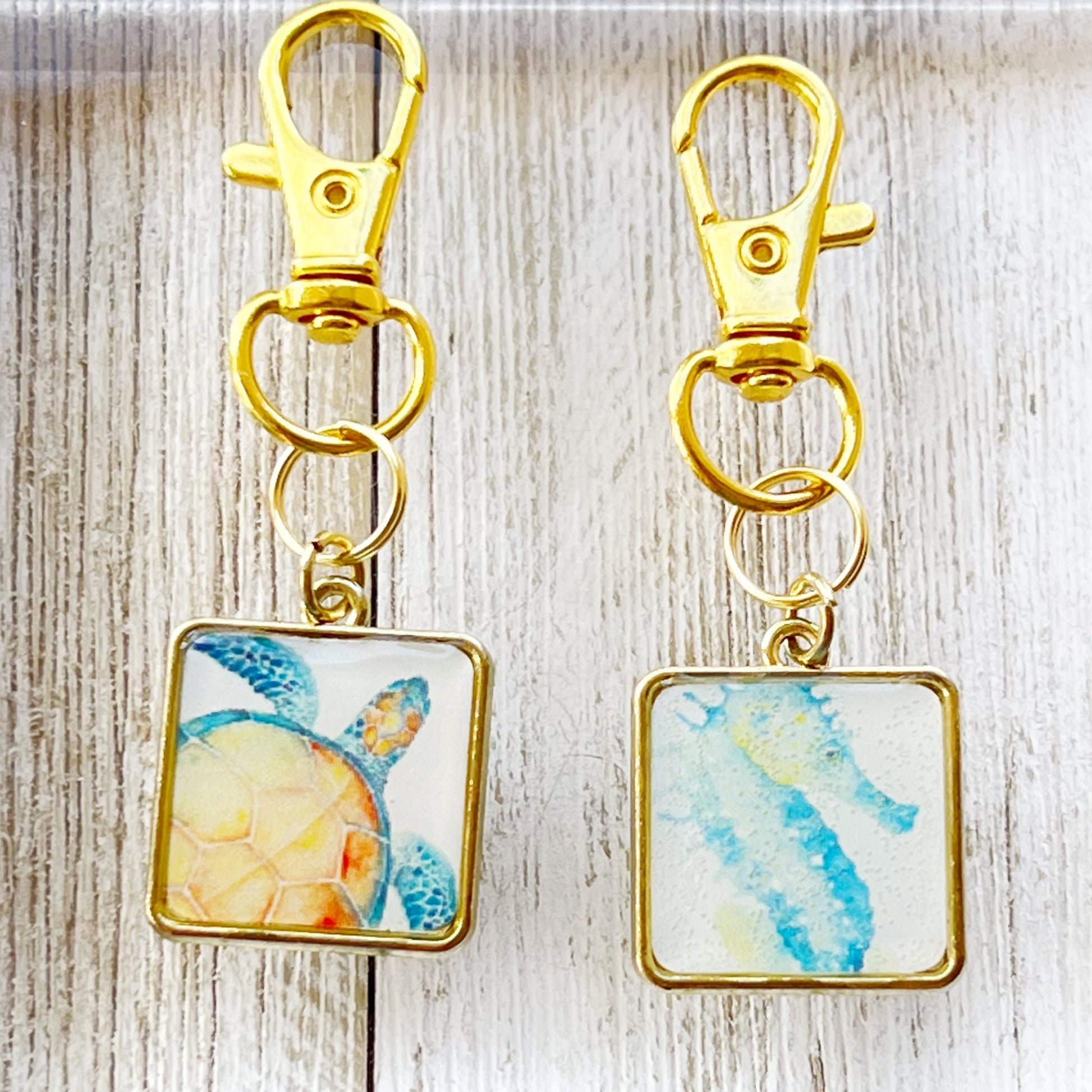 Turtle and Seahorse Zipper Pull Keychain Charm Set of 2