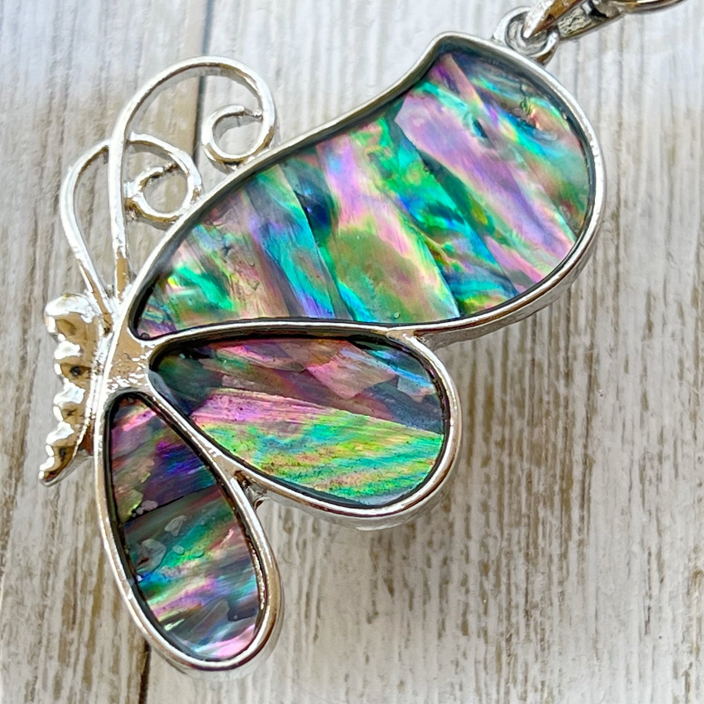 Silver Butterfly Zipper Pull Charm with Natural Abalone