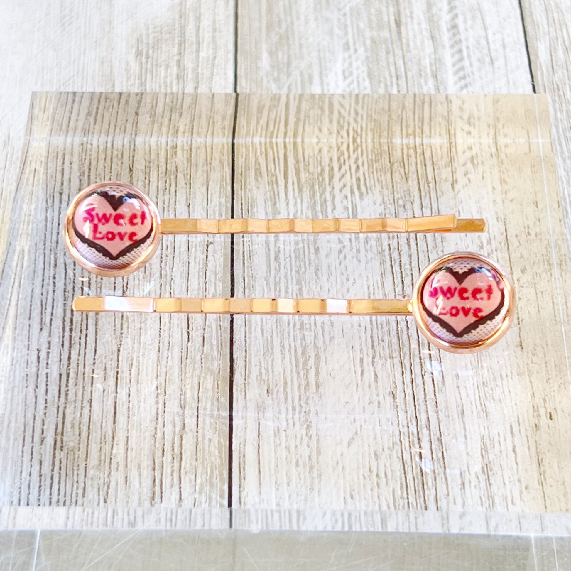 Pink Sweet Love Heart Hair Pins