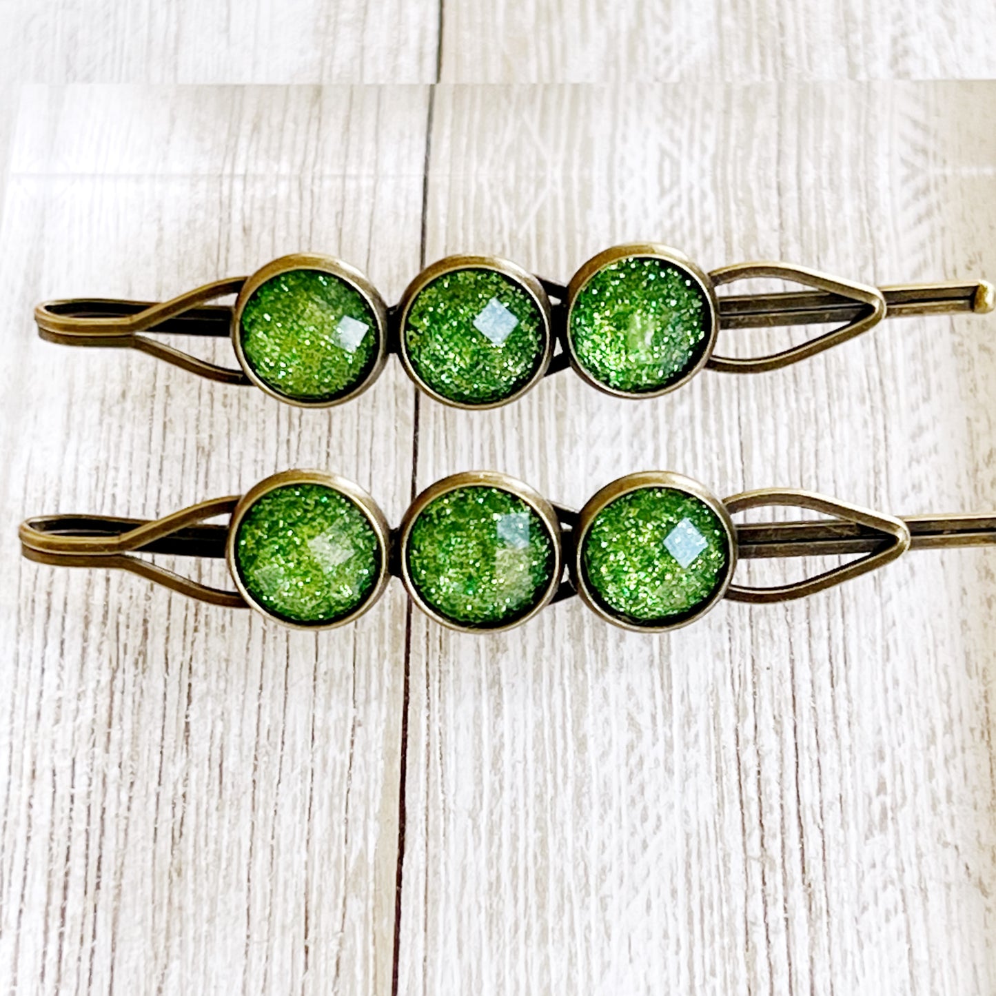 Patterned Green Glitter Acrylic Hair Pins - Sparkling Hair Accessories with Style