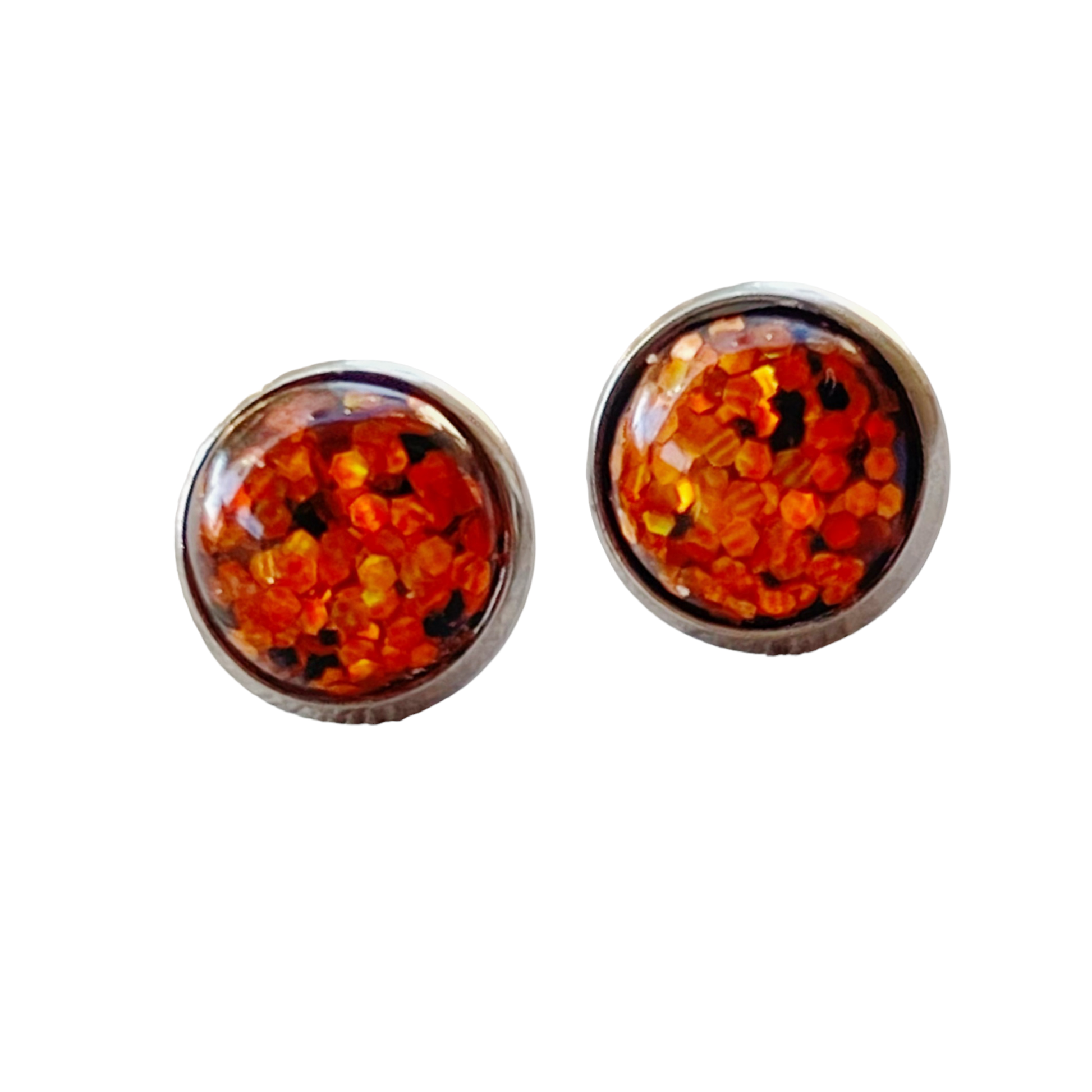 Orange Glitter 10mm Silver Stud Earrings - Sparkling and Elegant Accessories