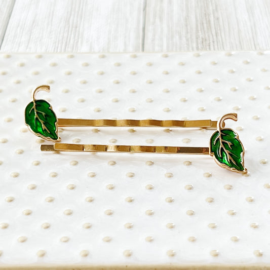 Green Fall Leaf Hair Pins, Hair Pin for Women, Decorative Bobby Pin, Womens Barrette, Bobby Pin for Hair, Decorative Hair Pin