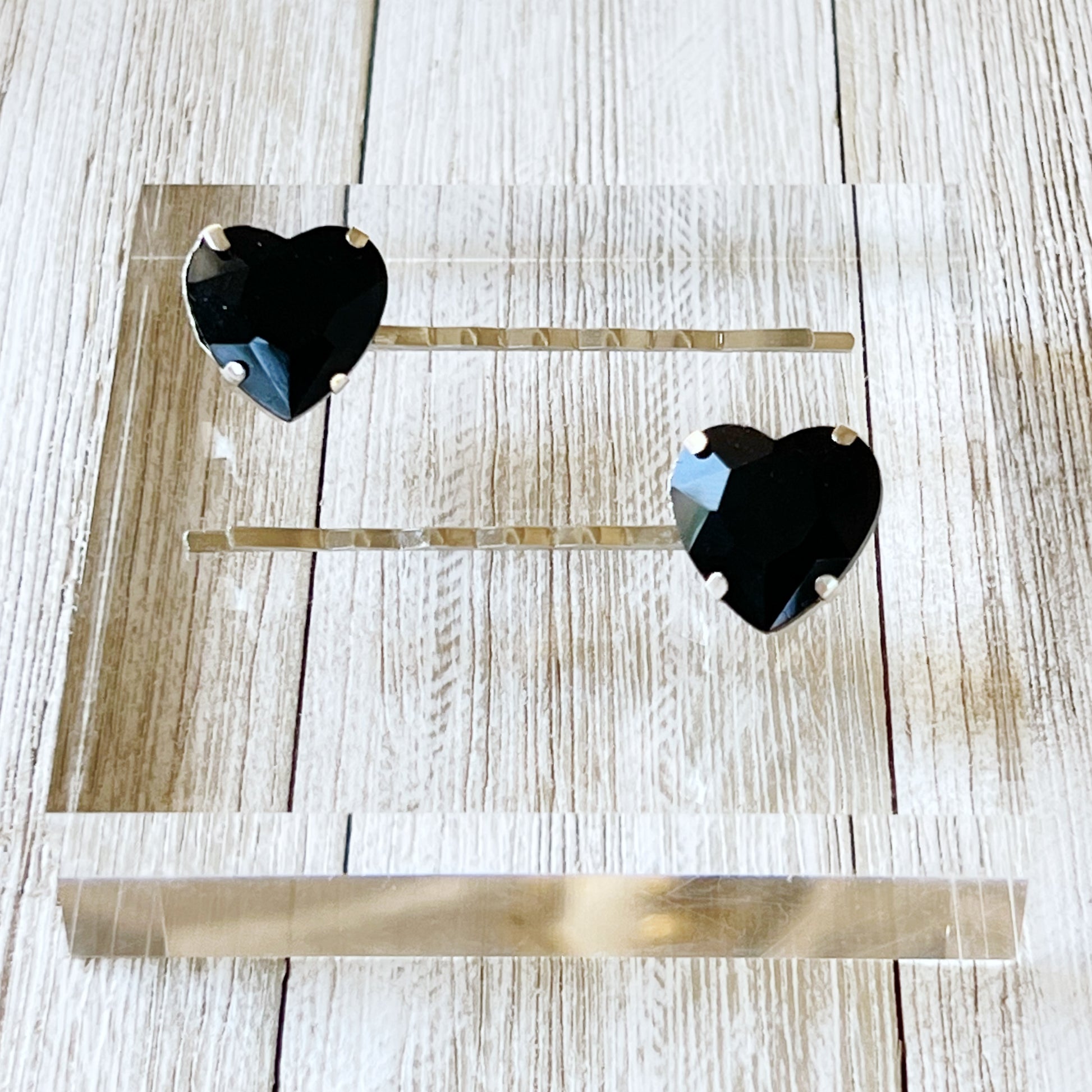 Black Rhinestone Heart Bobby Pins - Elegant and Romantic Hair Accessories