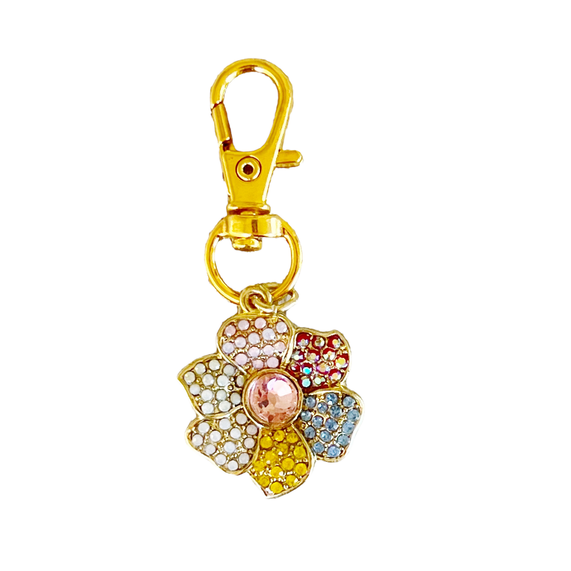 Flower Zipper Pull Keychain Charm with Rhinestones