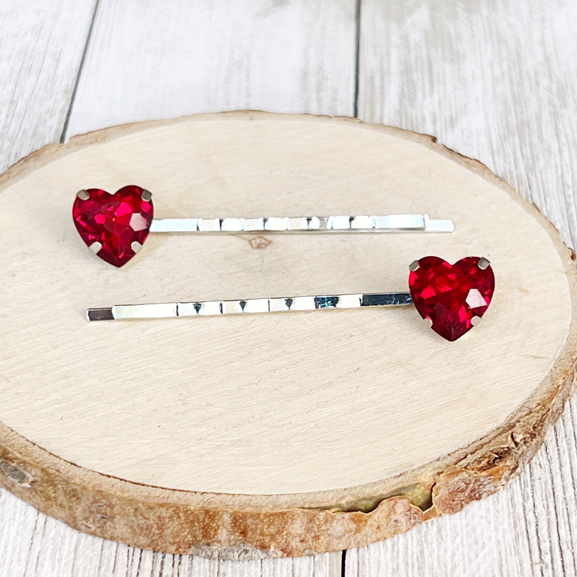 Red Rhinestone Heart Hair Pins