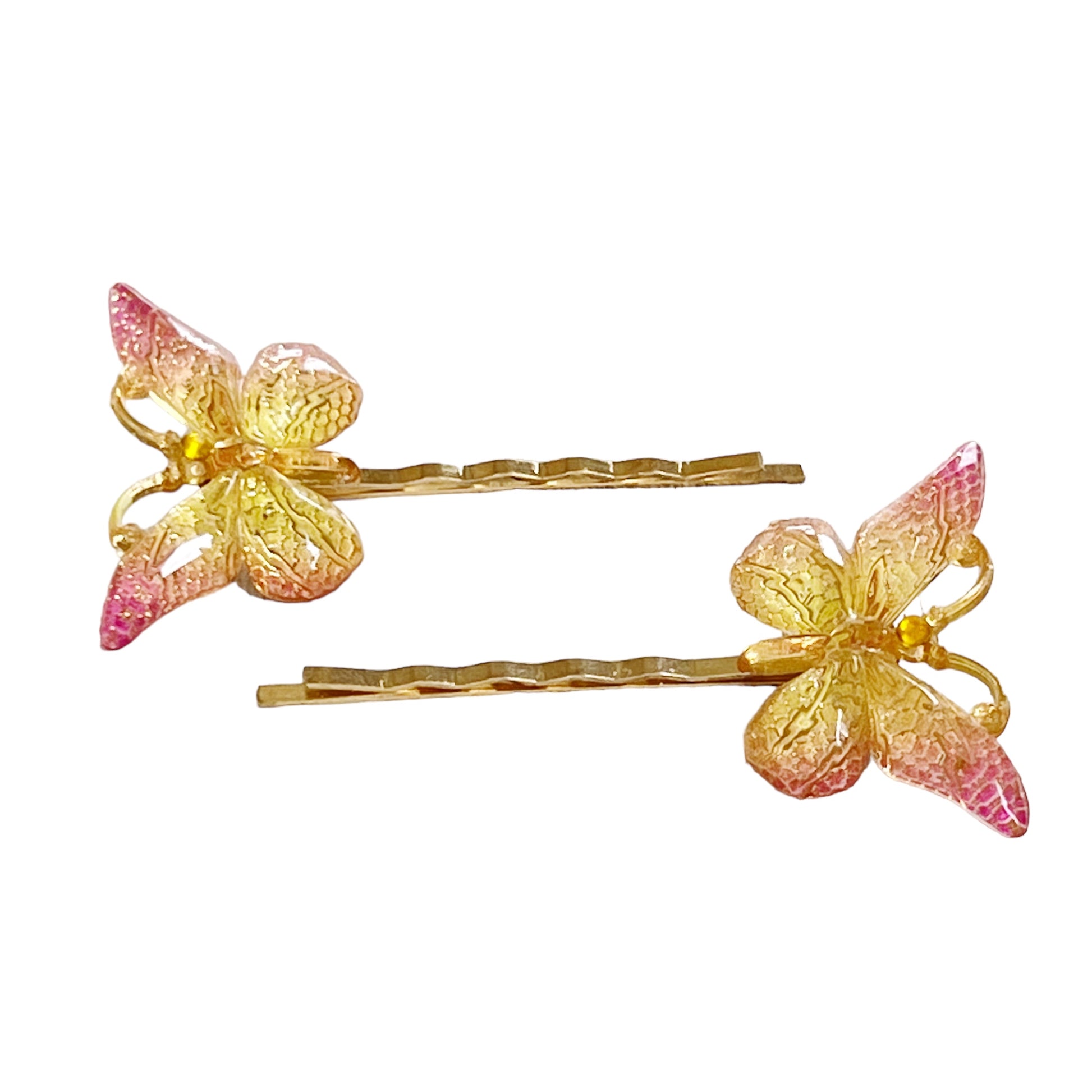 Pink & Yellow Gold Butterfly Hair Pins