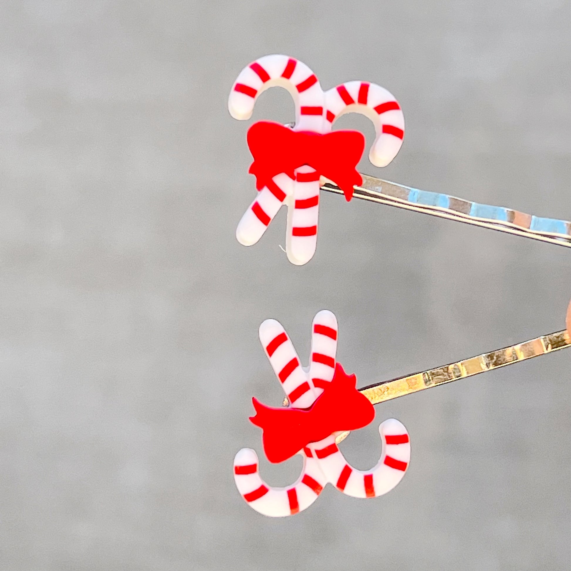 Candy Canes with Red Bow Bobby Pins - Sweet Holiday Accessories for Festive Hairstyles