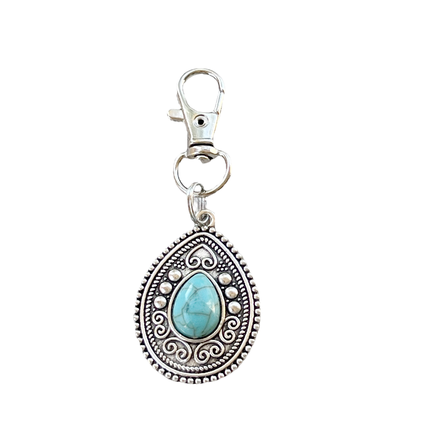 Turquoise Western Zipper Pull Handbag Keychain Charm - Stylish Western-Inspired Accessory