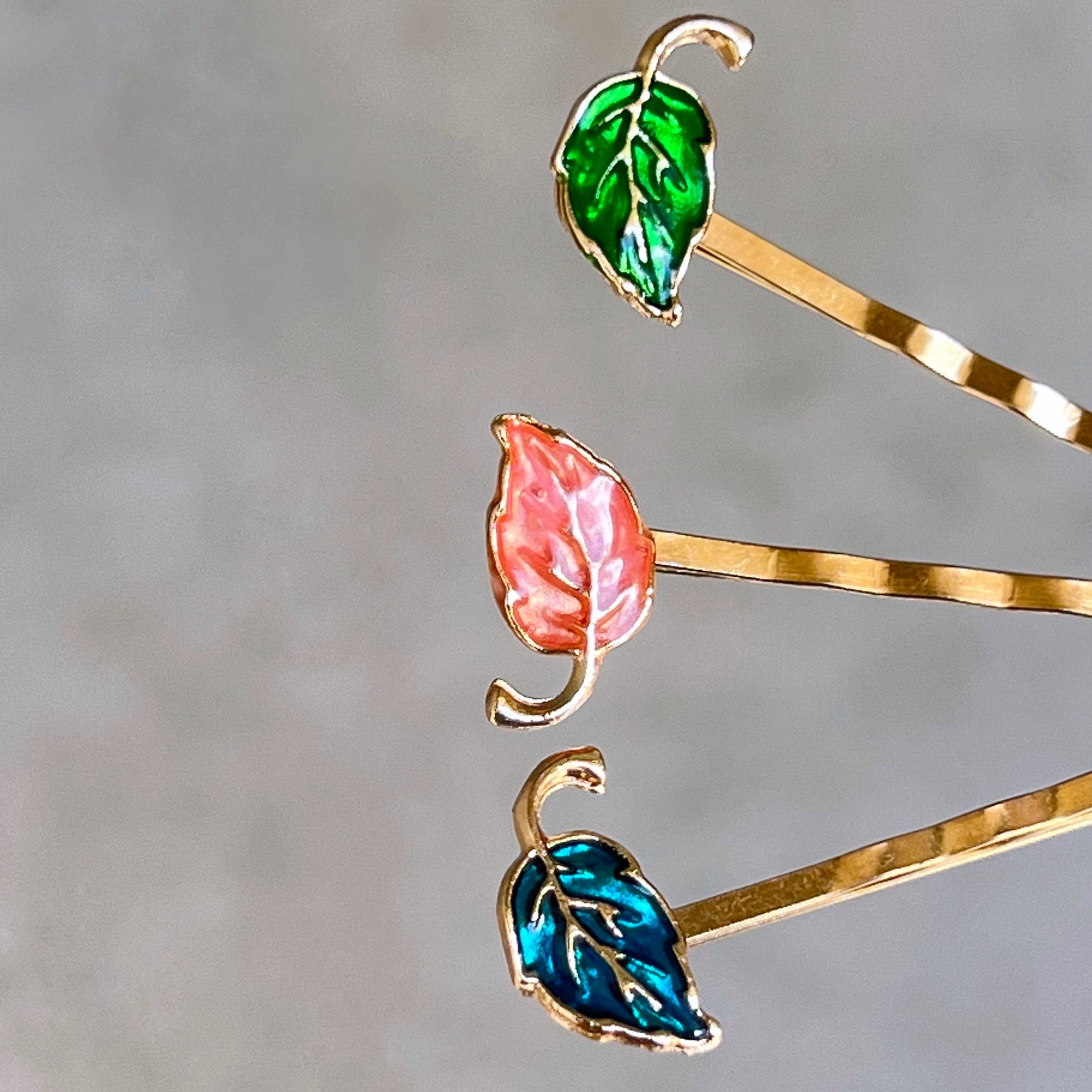 Enamel Leaf Hair Pins - Pink, Green & Blue - Colorful & Stylish Accessories