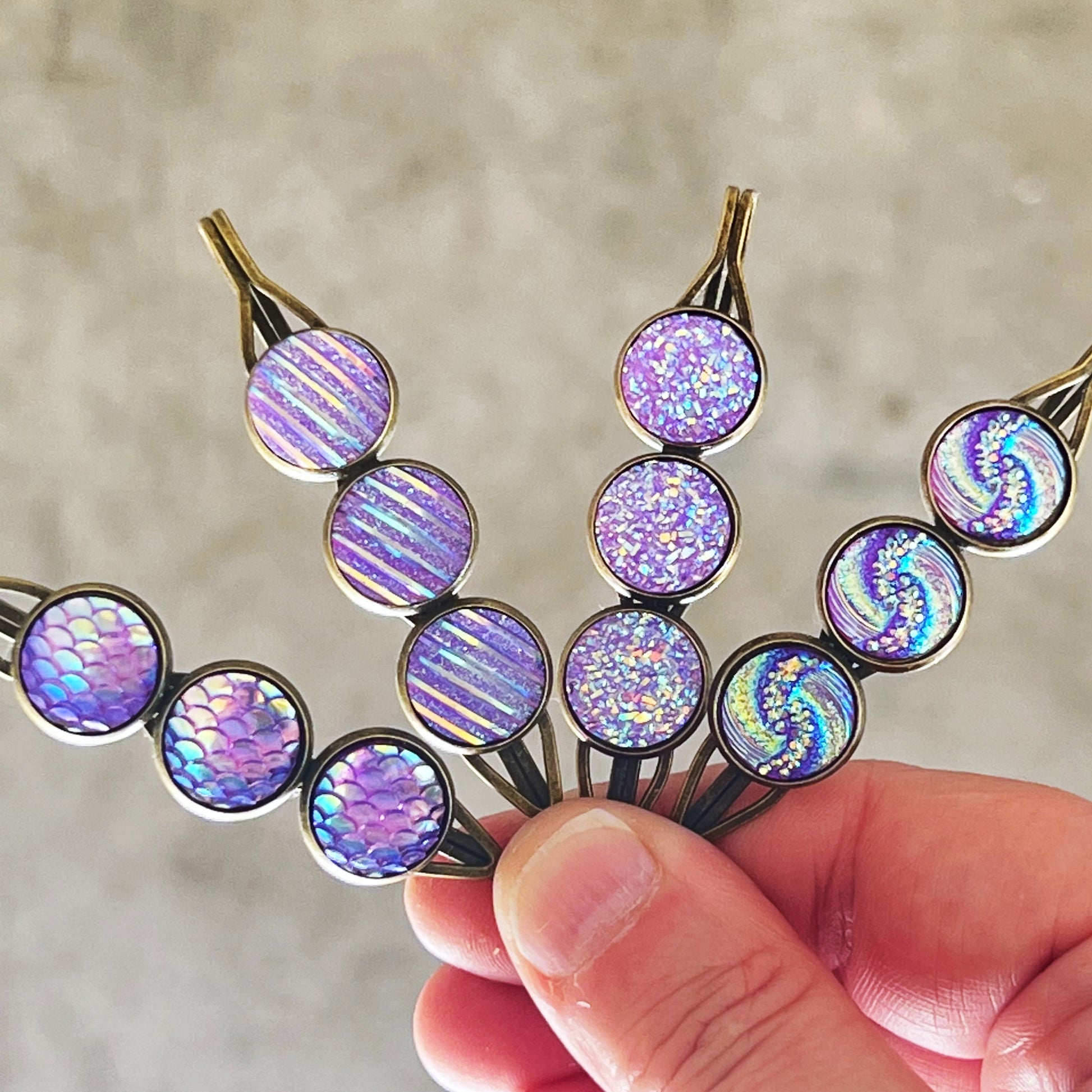 Purple Druzy Hair Pins: Set of 4 Stylish Accessories with Unique Patterns