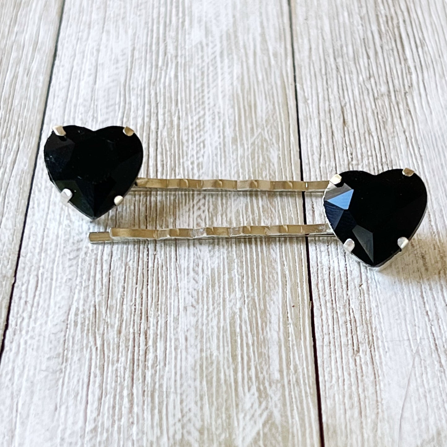 Black Rhinestone Heart Bobby Pins - Elegant and Romantic Hair Accessories