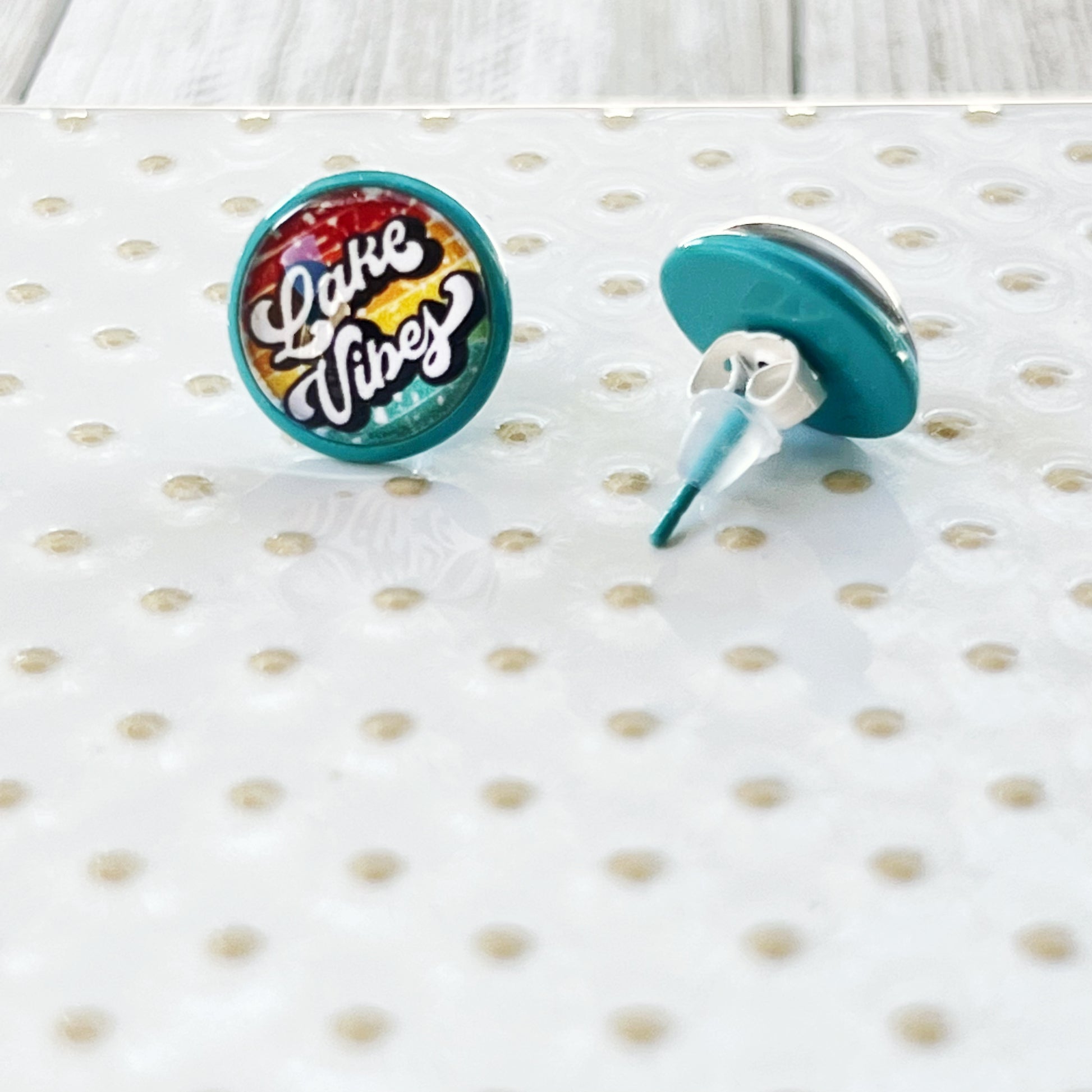 Teal Stud Earrings with 'Lake Vibes' - Stylish & Vibrant Accessories