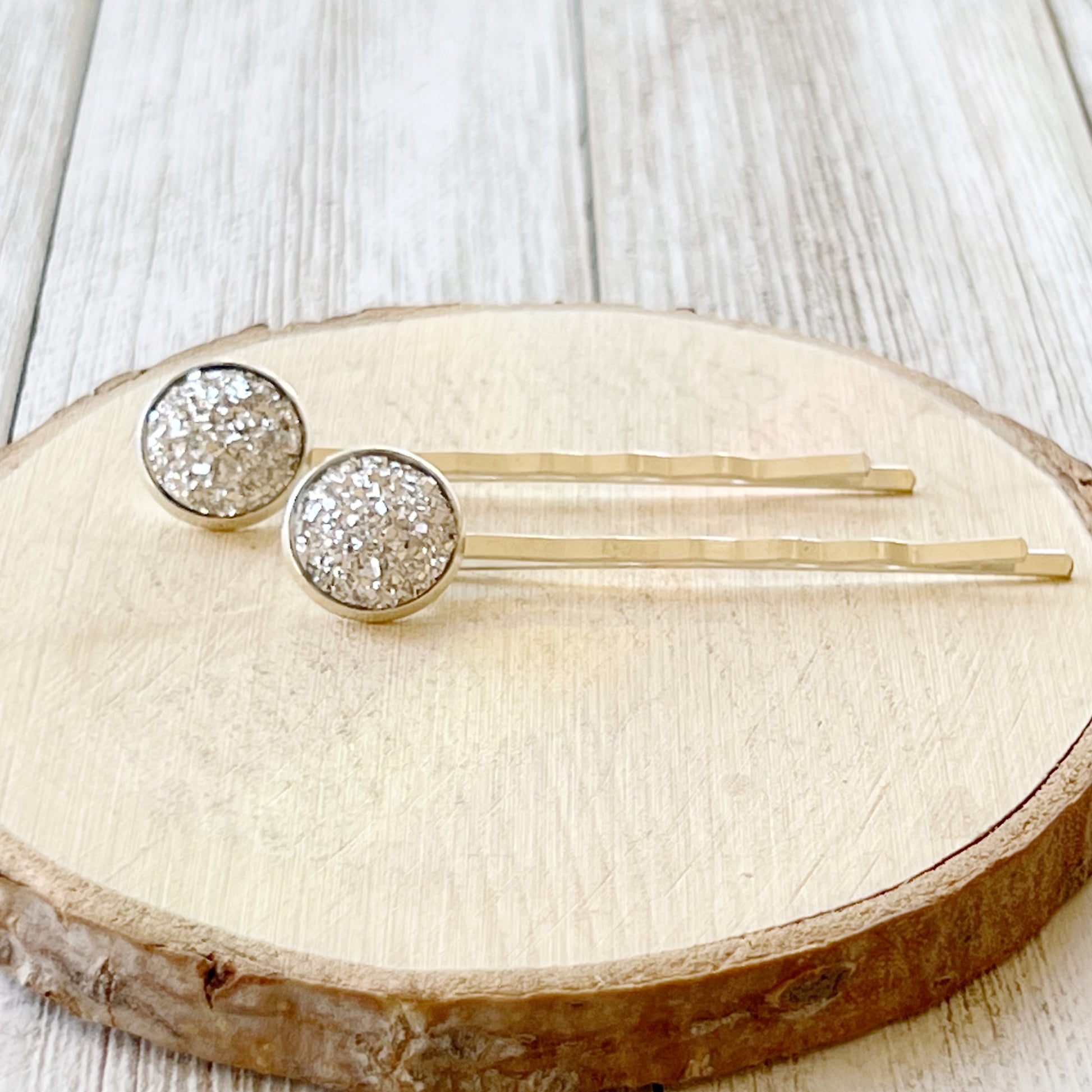 Silver Druzy Hair Pins: Sparkling Accents for Stylish Hairstyles