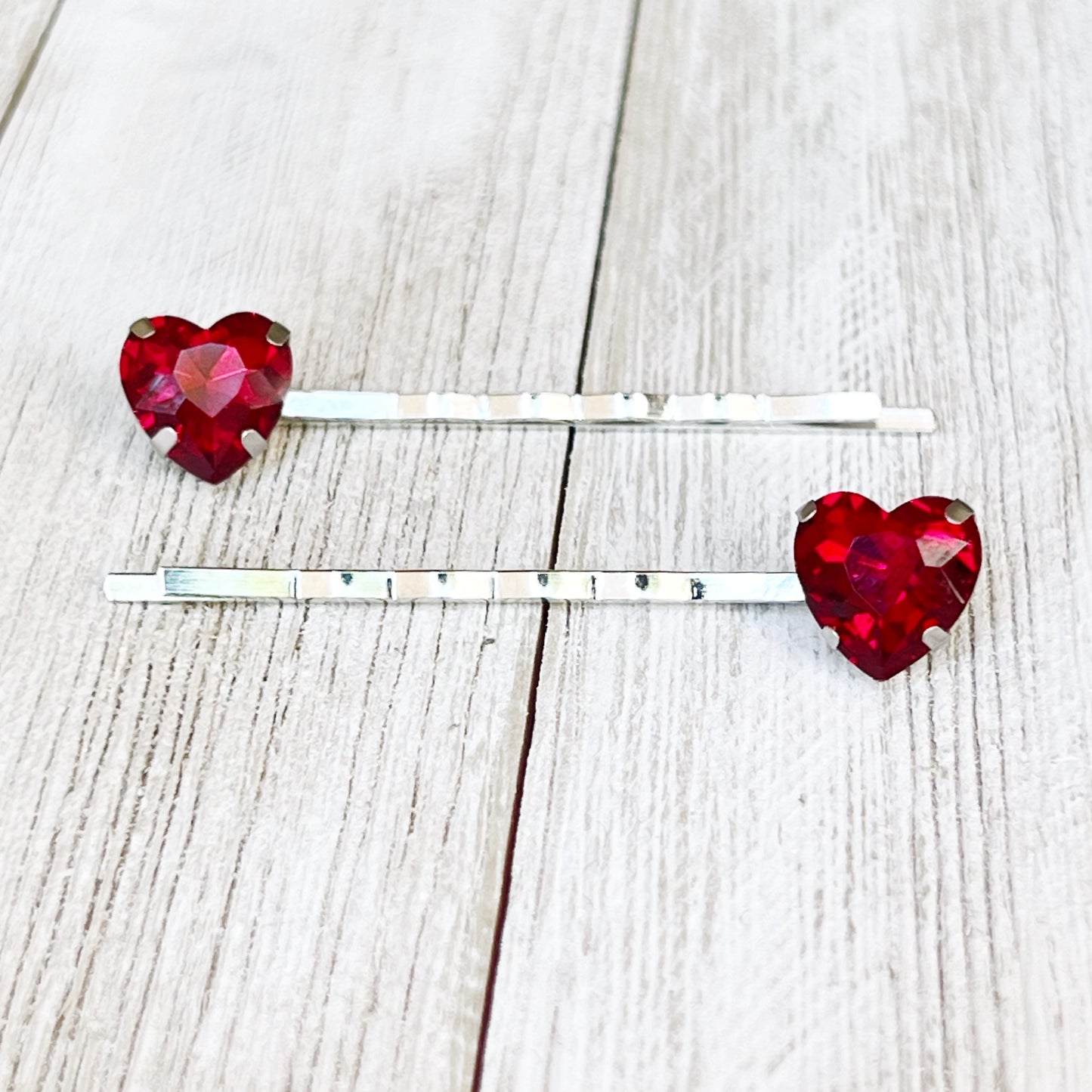 Red Rhinestone Heart Hair Pins